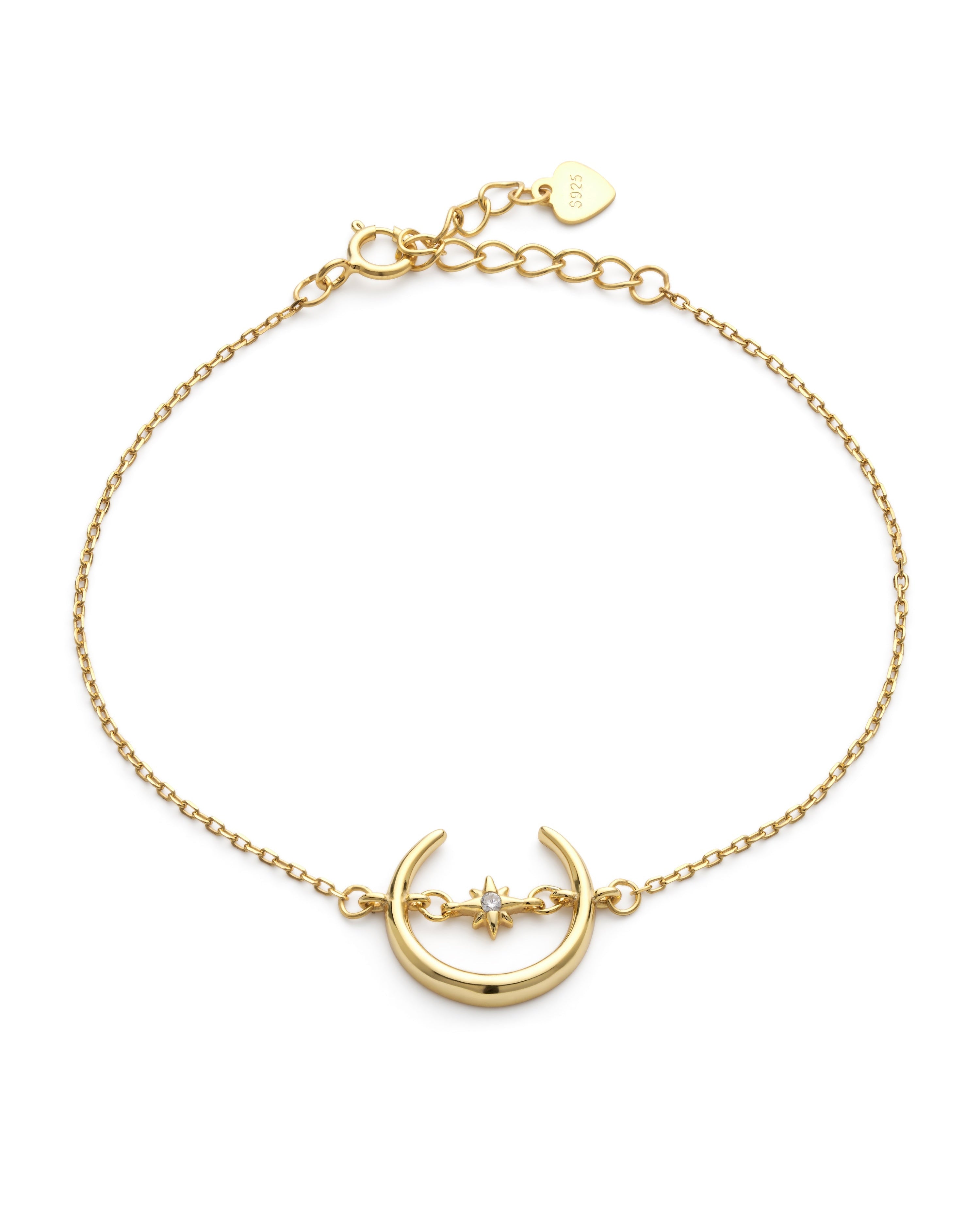 14k Gold Crescent Moon and Star Bracelet - Bracelets - Elk & Bloom
