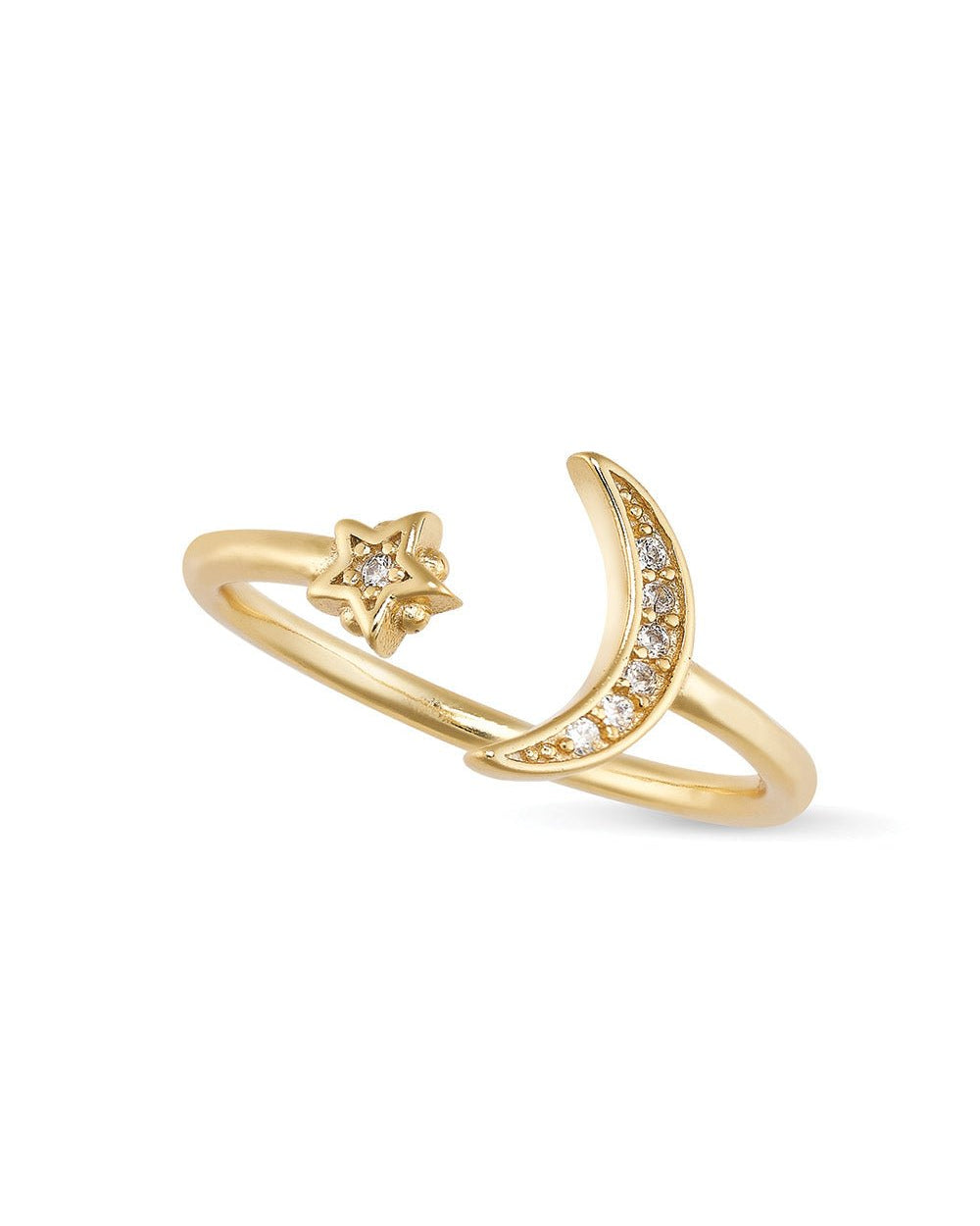 14K Gold Moon and Star Ring - Rings - Elk & Bloom