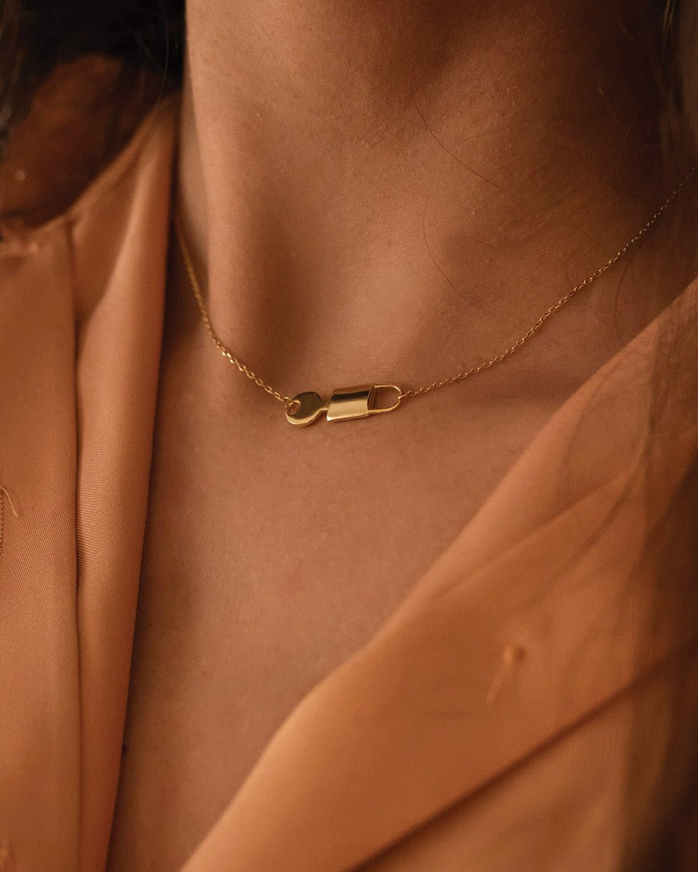 14K Gold Plated Silver Lock & Key Necklace - Necklaces - Elk & Bloom