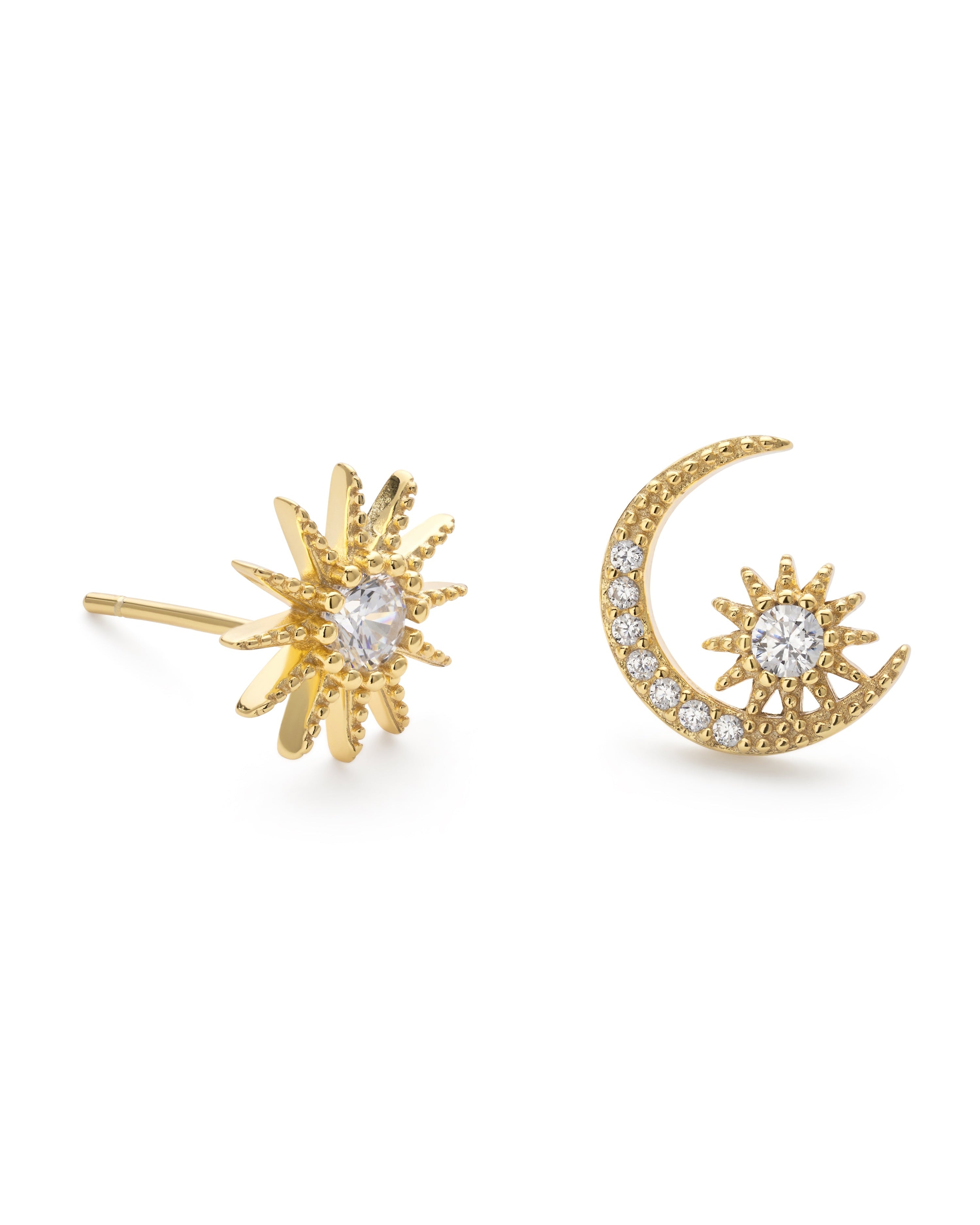 14k Gold Star and Crescent Moon Earrings - Earrings - Elk & Bloom