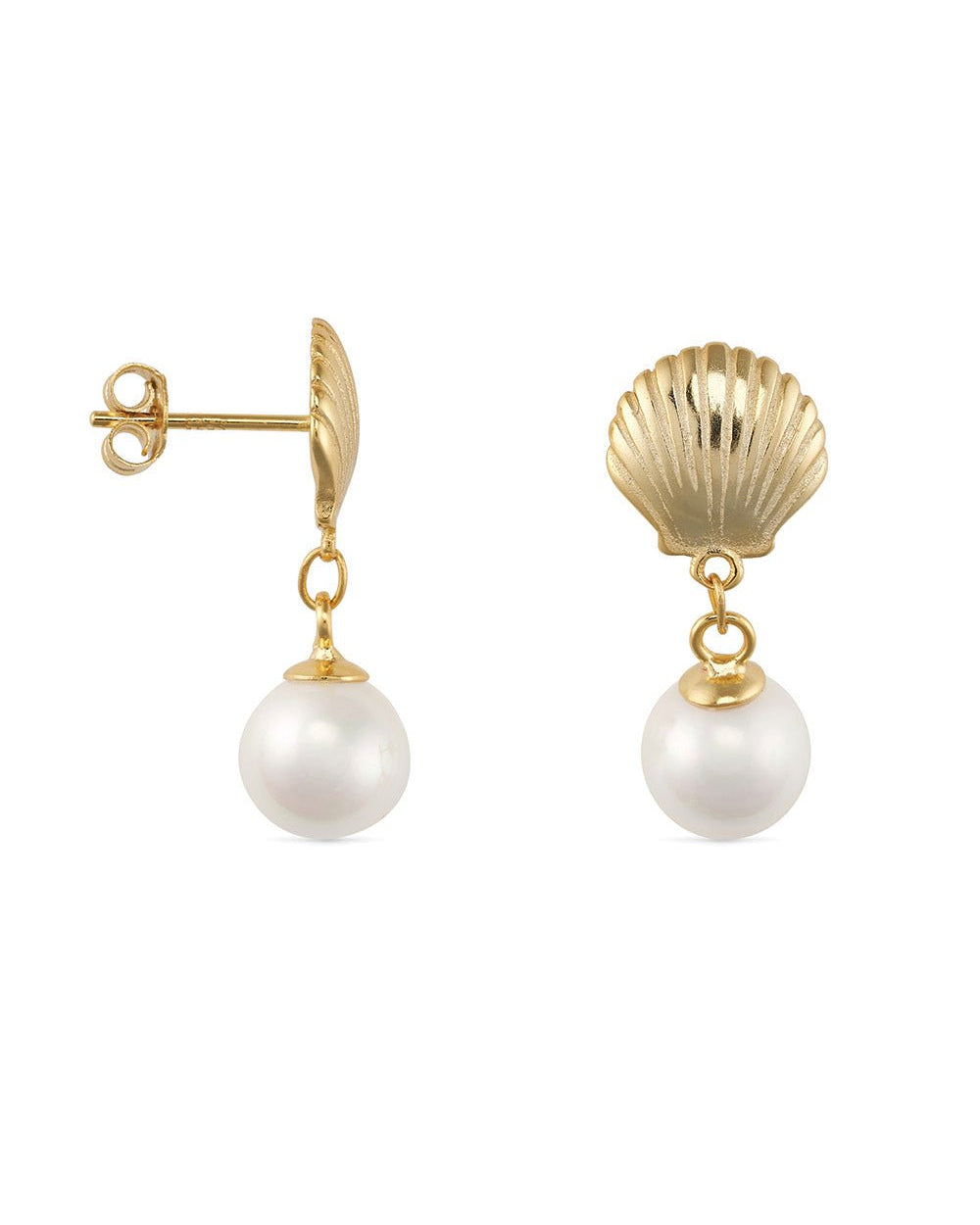 18K Gold Shell Pearl Mermaid Stud Earrings - Earrings - Elk & Bloom