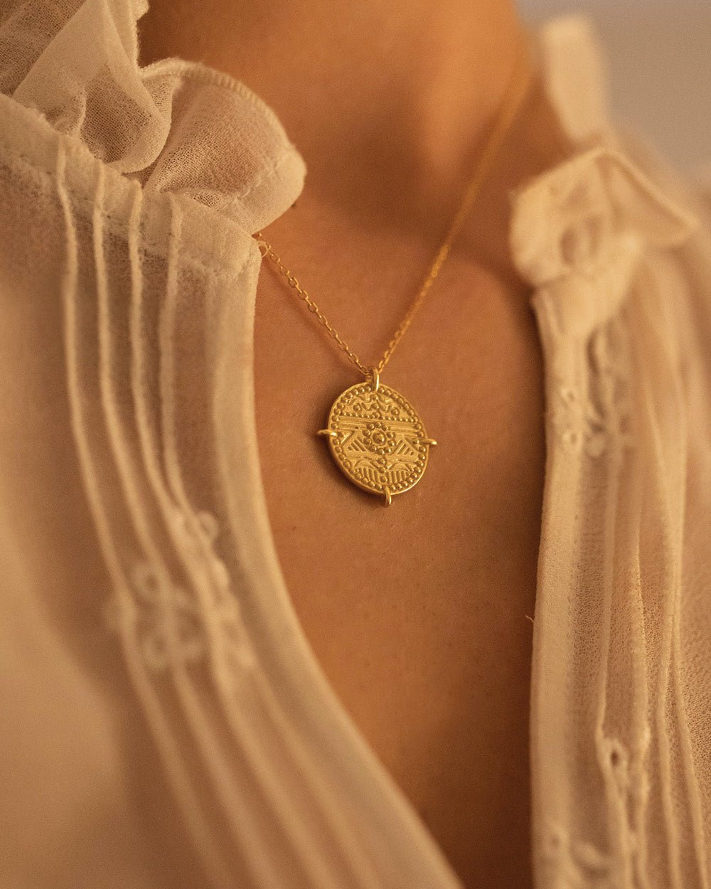 Chunky 18K Gold Aztec Coin Medallion Necklace - Necklaces - Elk & Bloom