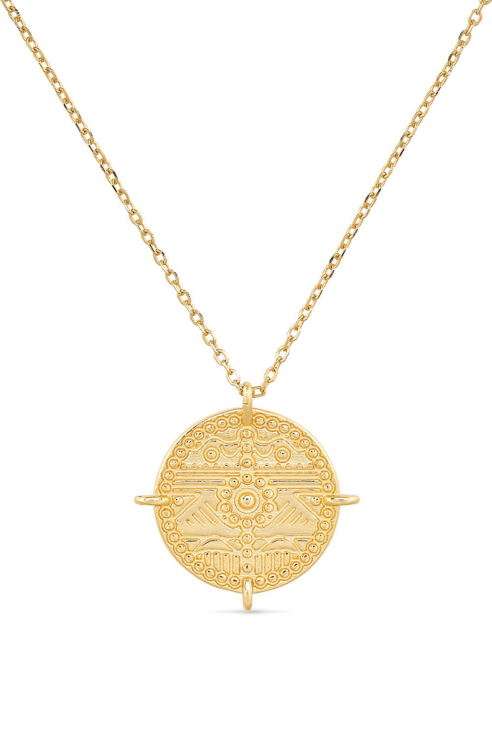Chunky 18K Gold Aztec Coin Medallion Necklace - Necklaces - Elk & Bloom