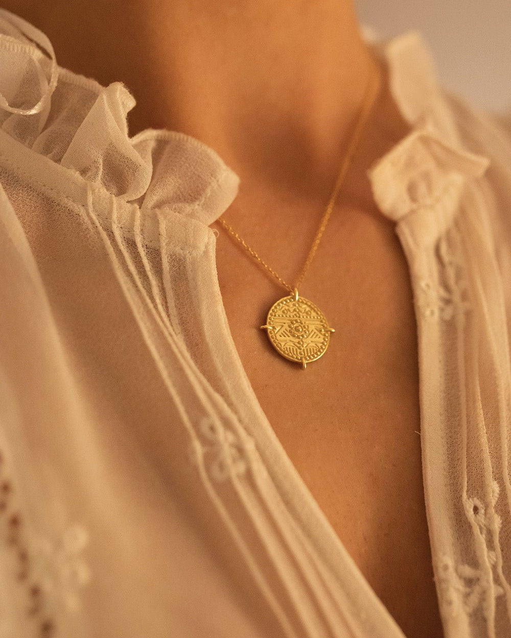 Chunky 18K Gold Aztec Coin Medallion Necklace - Necklaces - Elk & Bloom