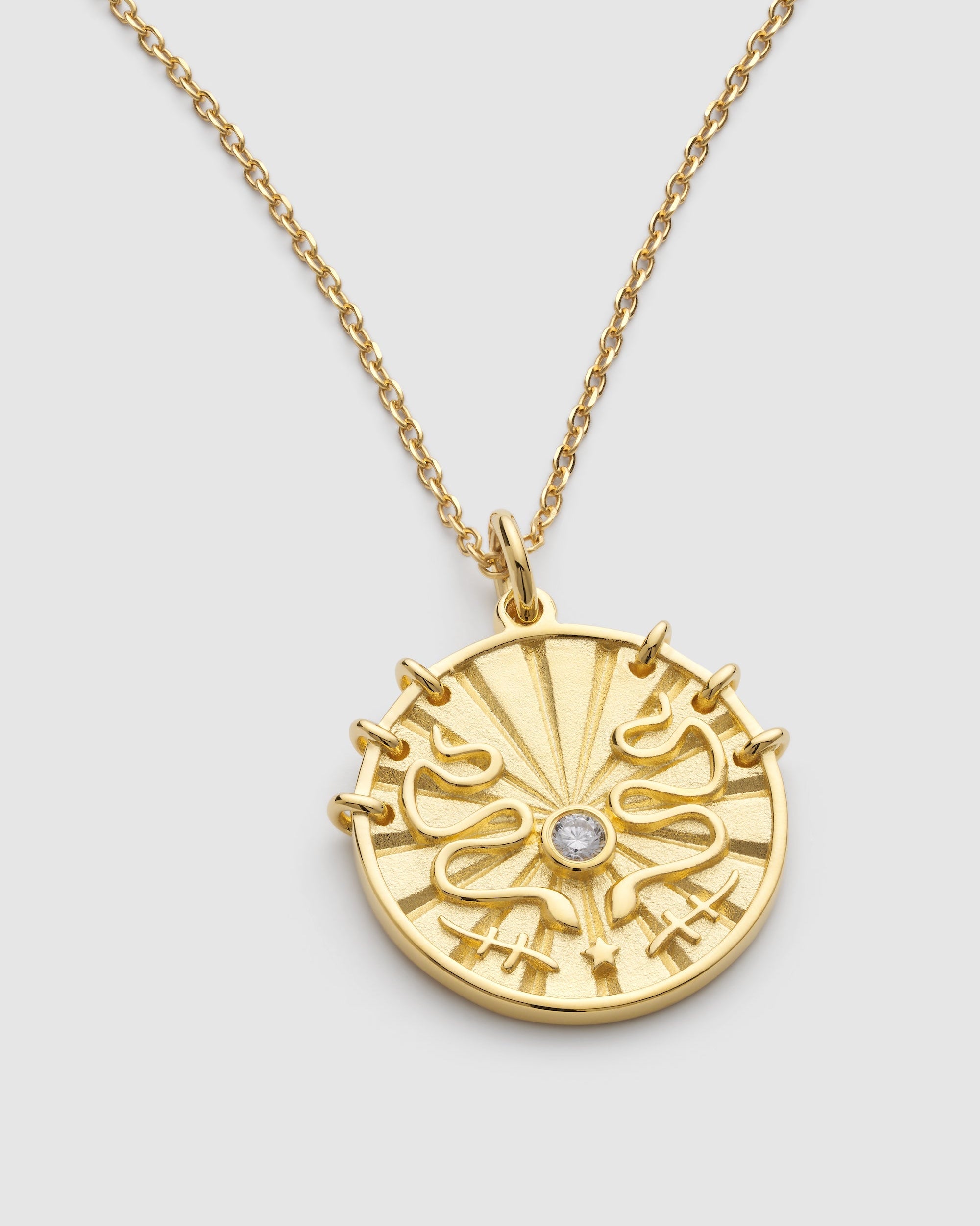 Chunky Gold Sunburst Snake Coin Necklace - Necklaces - Elk & Bloom