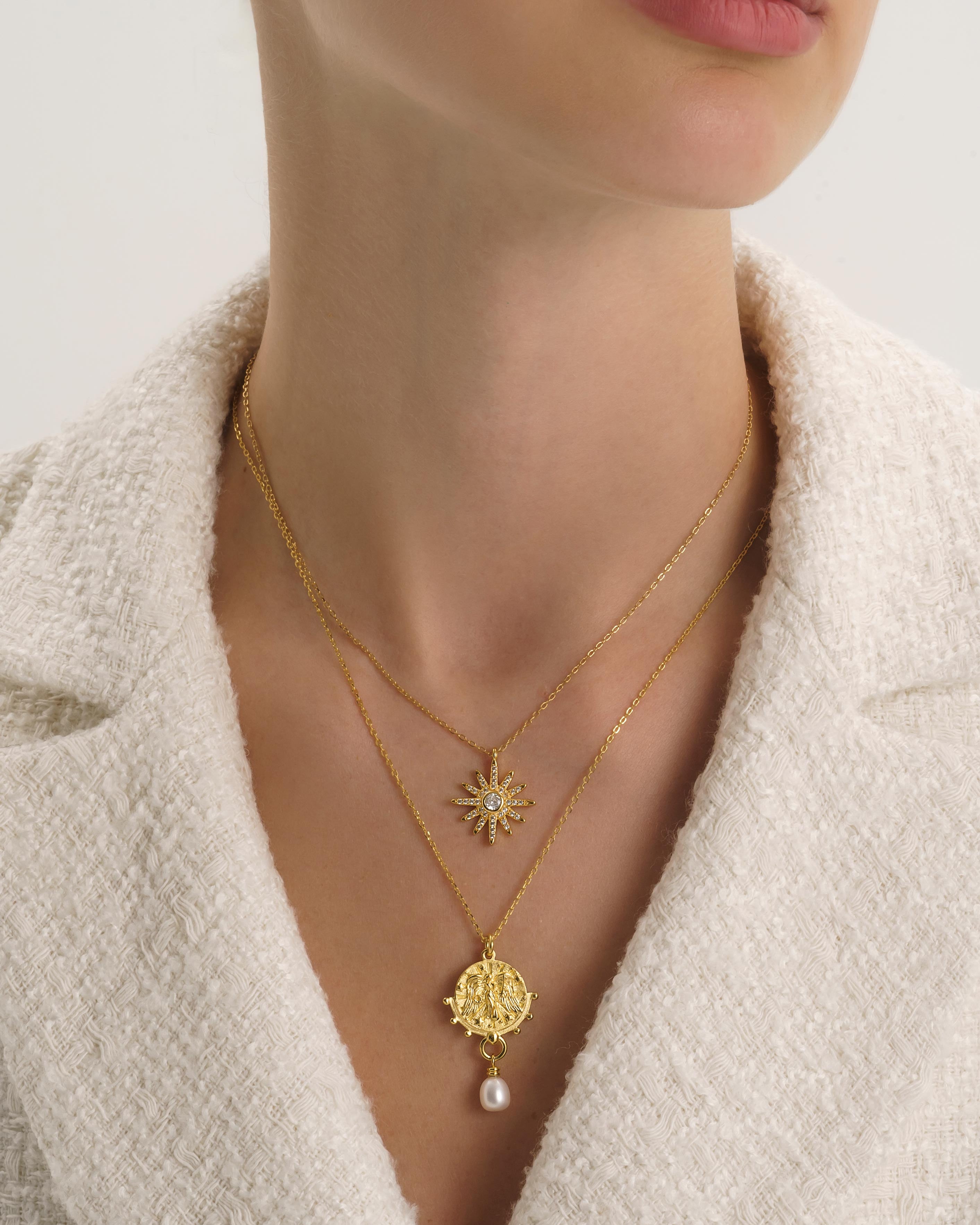 Chunky Pearl Gold Goddess Layered Necklace - Necklaces - Elk & Bloom