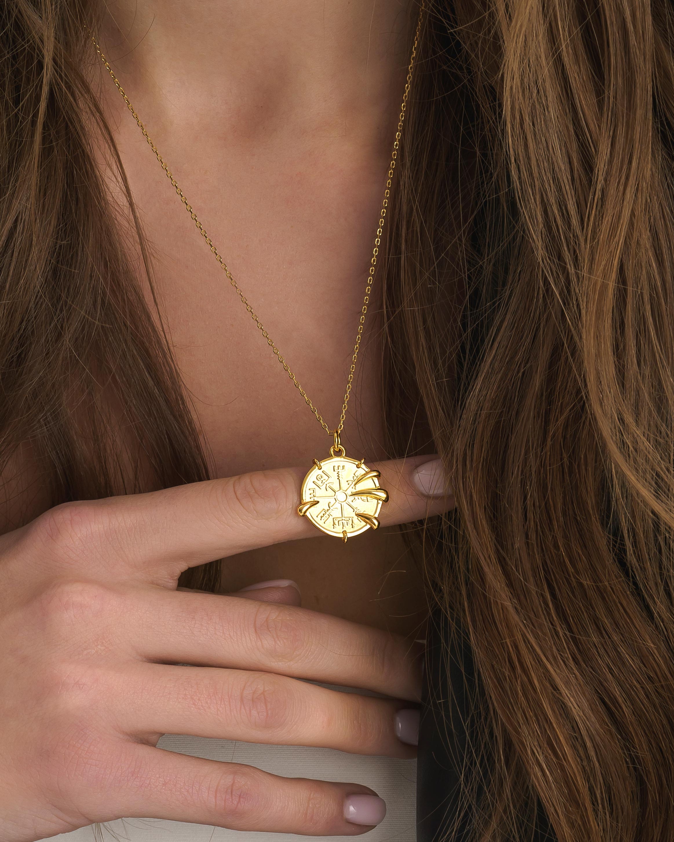 Chunky Viking Compass Gold Claw Medallion Coin Necklace - Necklaces - Elk & Bloom