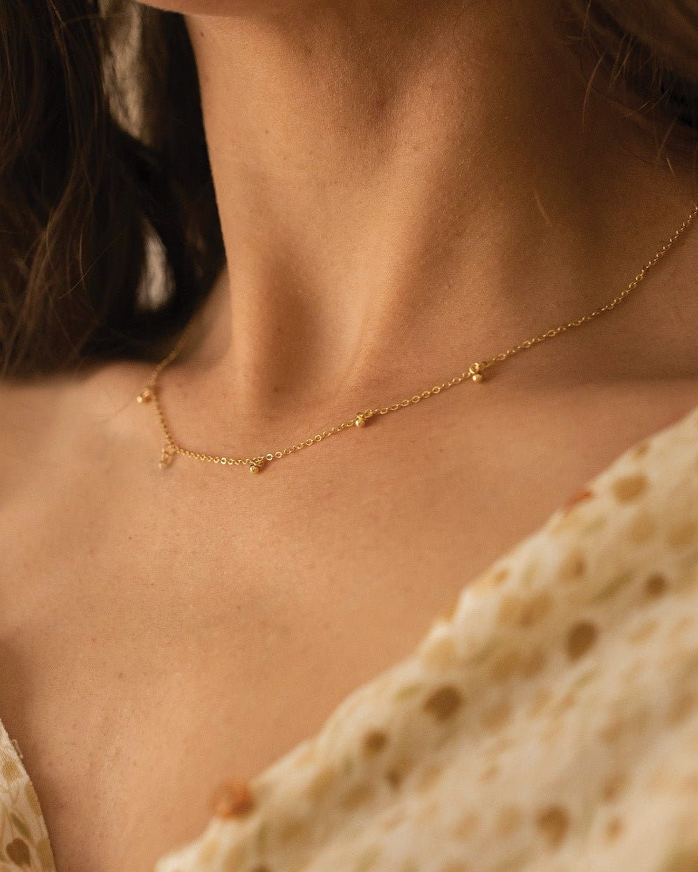 Dainty 14K Gold Beaded Drop Choker Necklace - Necklaces - Elk & Bloom