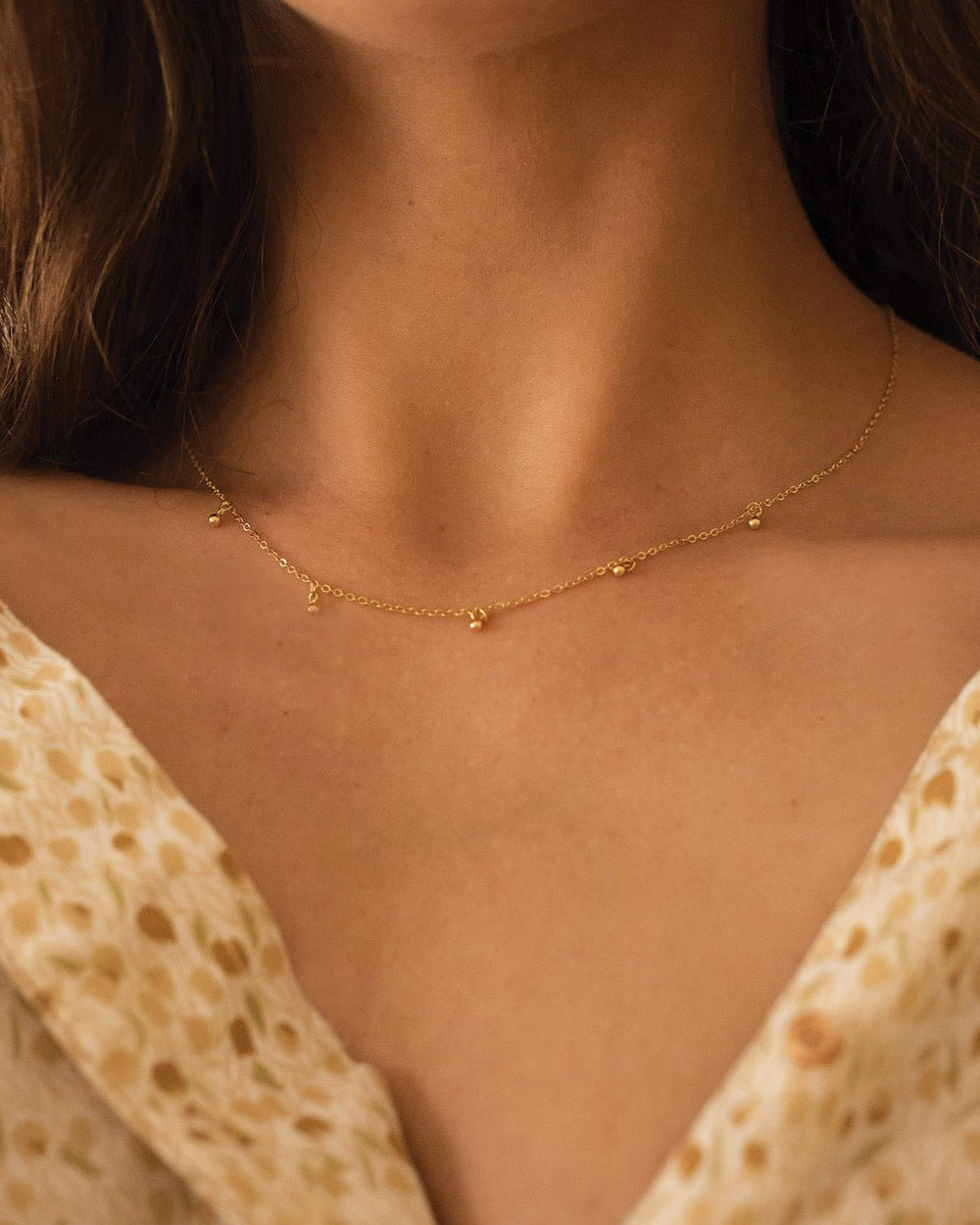 Dainty 14K Gold Beaded Drop Choker Necklace - Necklaces - Elk & Bloom