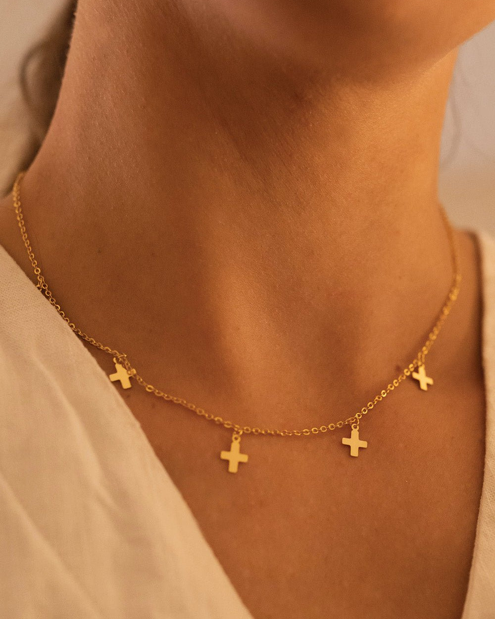Dainty 14K Gold Cross Choker Necklace - Necklaces - Elk & Bloom