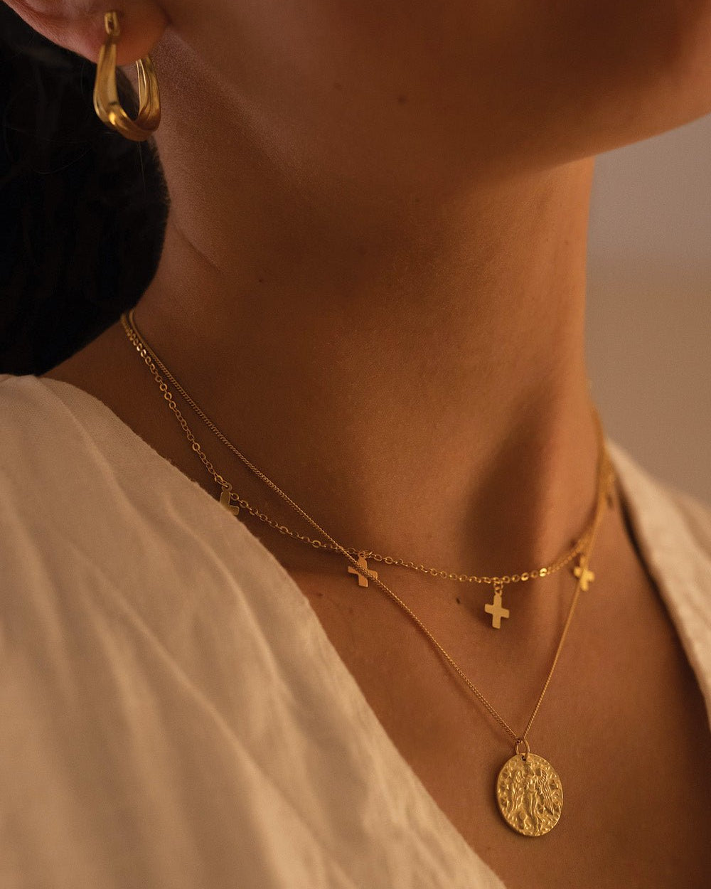 Dainty 14K Gold Cross Choker Necklace - Necklaces - Elk & Bloom