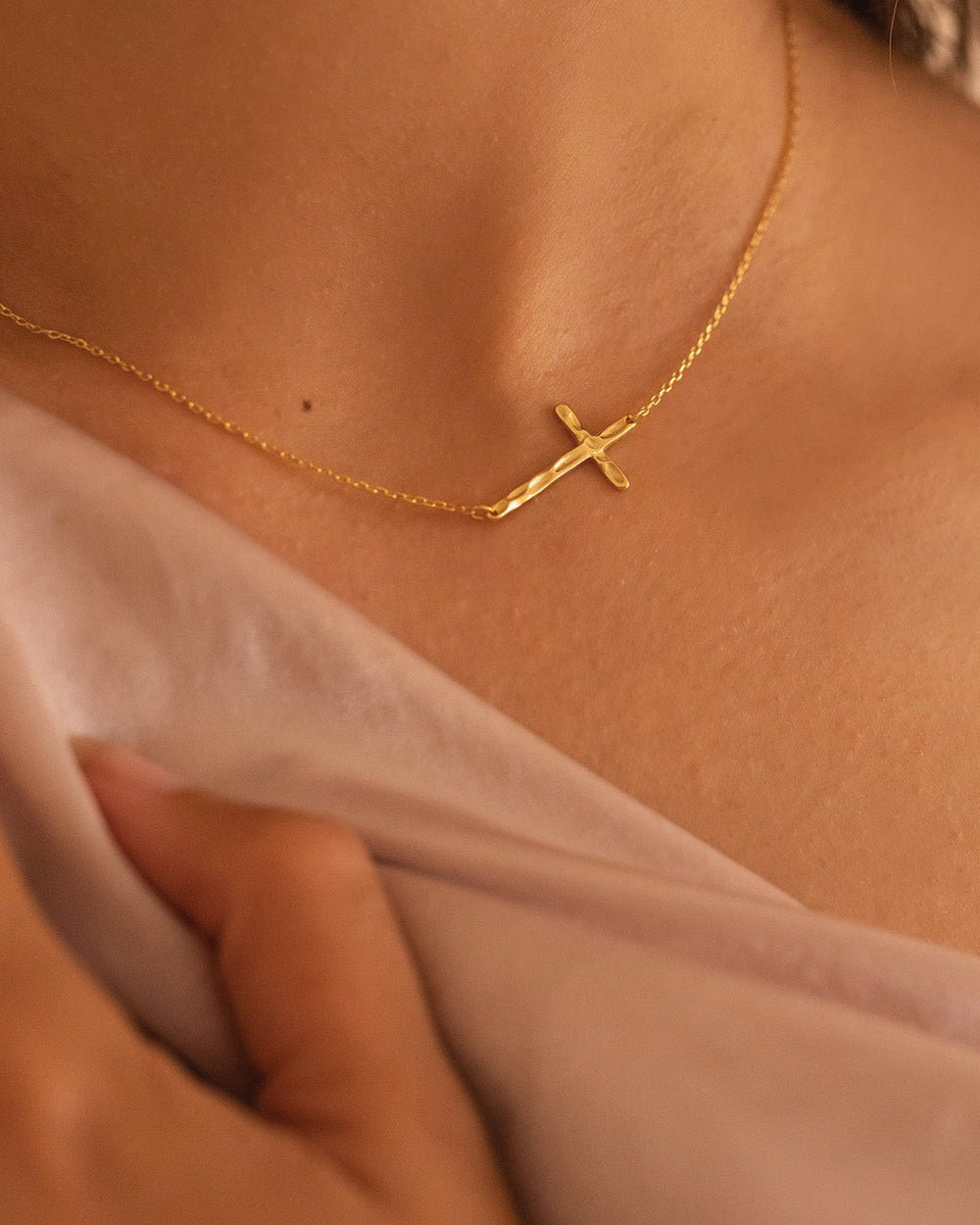 Dainty 14K Gold Cross Choker Necklace - Necklaces - Elk & Bloom