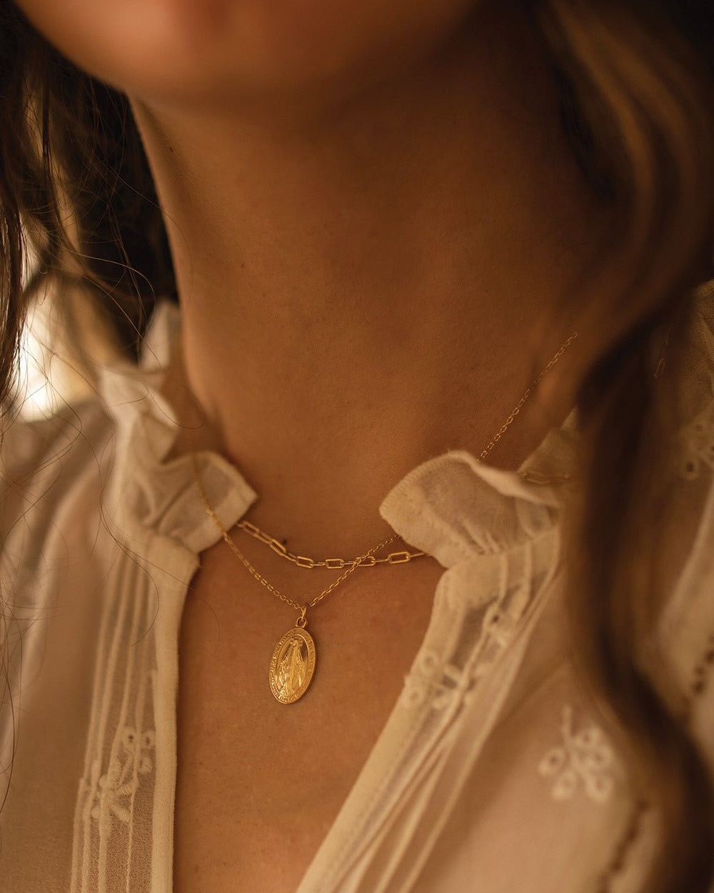Dainty 14K Gold Virgin Mary Miraculous Medal Choker Necklace - Necklaces - Elk & Bloom