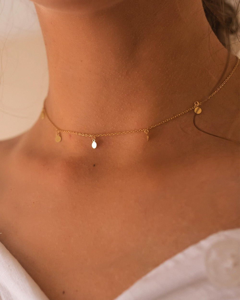 Dainty 18K Gold Disc Choker Necklace - Necklaces - Elk & Bloom