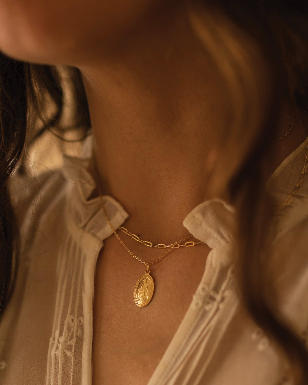 Dainty Sterling Silver Virgin Mary Miraculous Medal Choker Necklace - Necklaces - Elk & Bloom