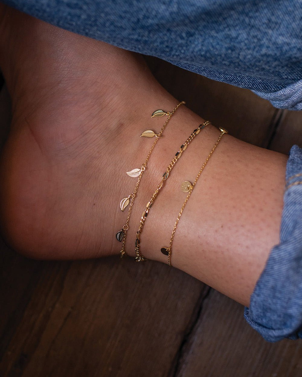 Delicate 14k Gold Leaf Anklet - Anklets - Elk & Bloom