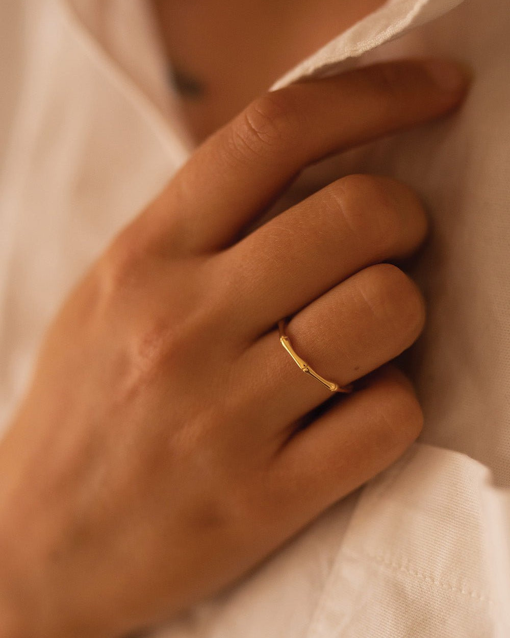 Gold Band Bamboo Stackable Ring - Rings - Elk & Bloom