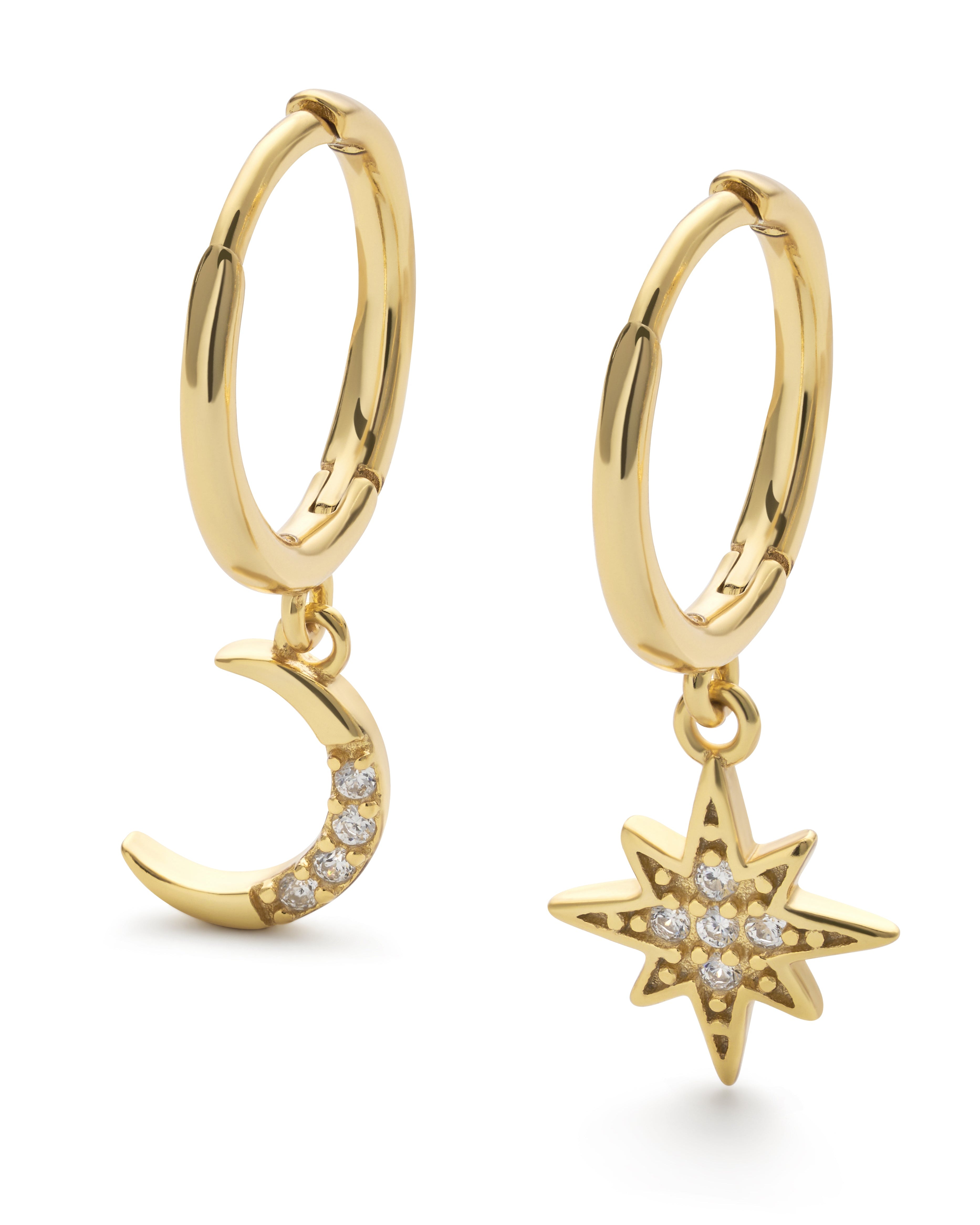 Gold Star and Crescent Moon Earrings - Earrings - Elk & Bloom
