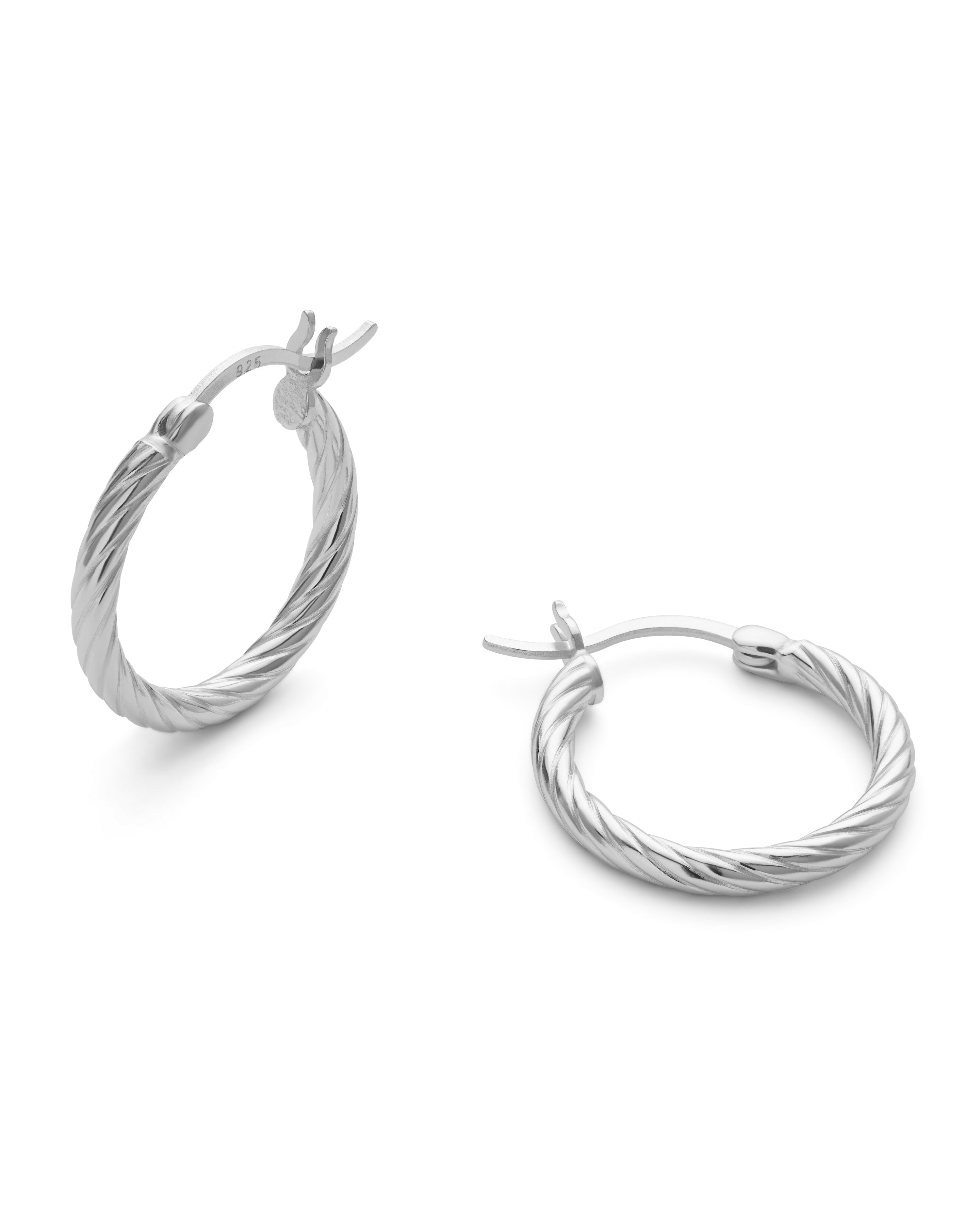 Large Sterling Silver Twist Huggie Hoop Earrings - Earrings - Elk & Bloom