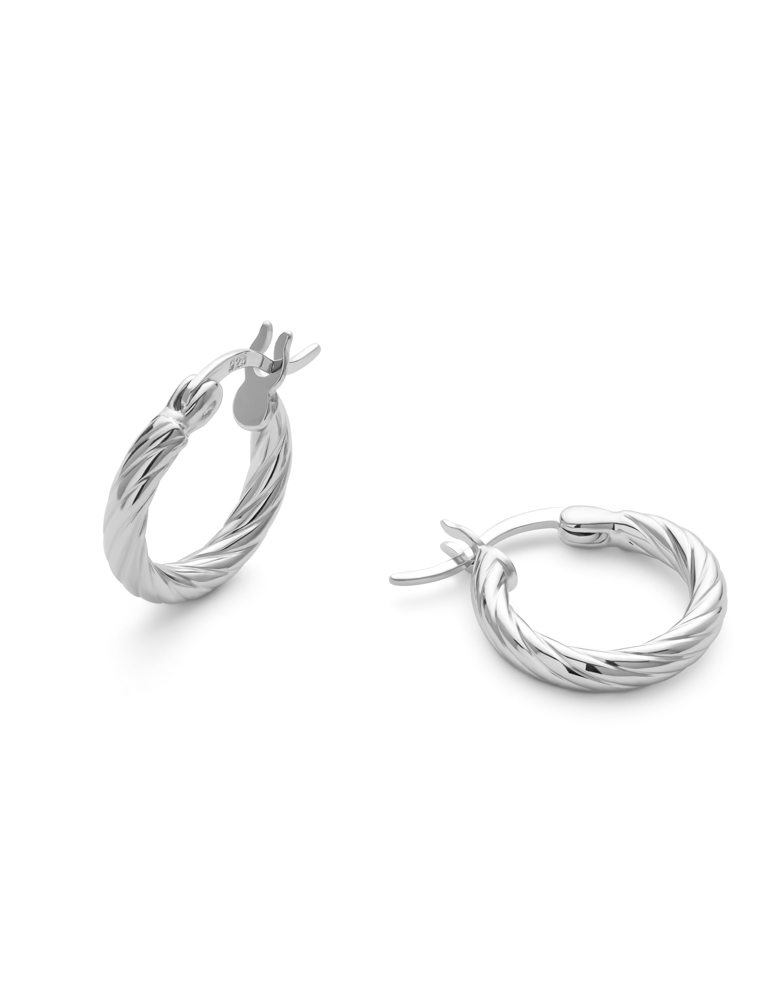 Small Sterling Silver Twist Huggie Hoop Earrings - Earrings - Elk & Bloom