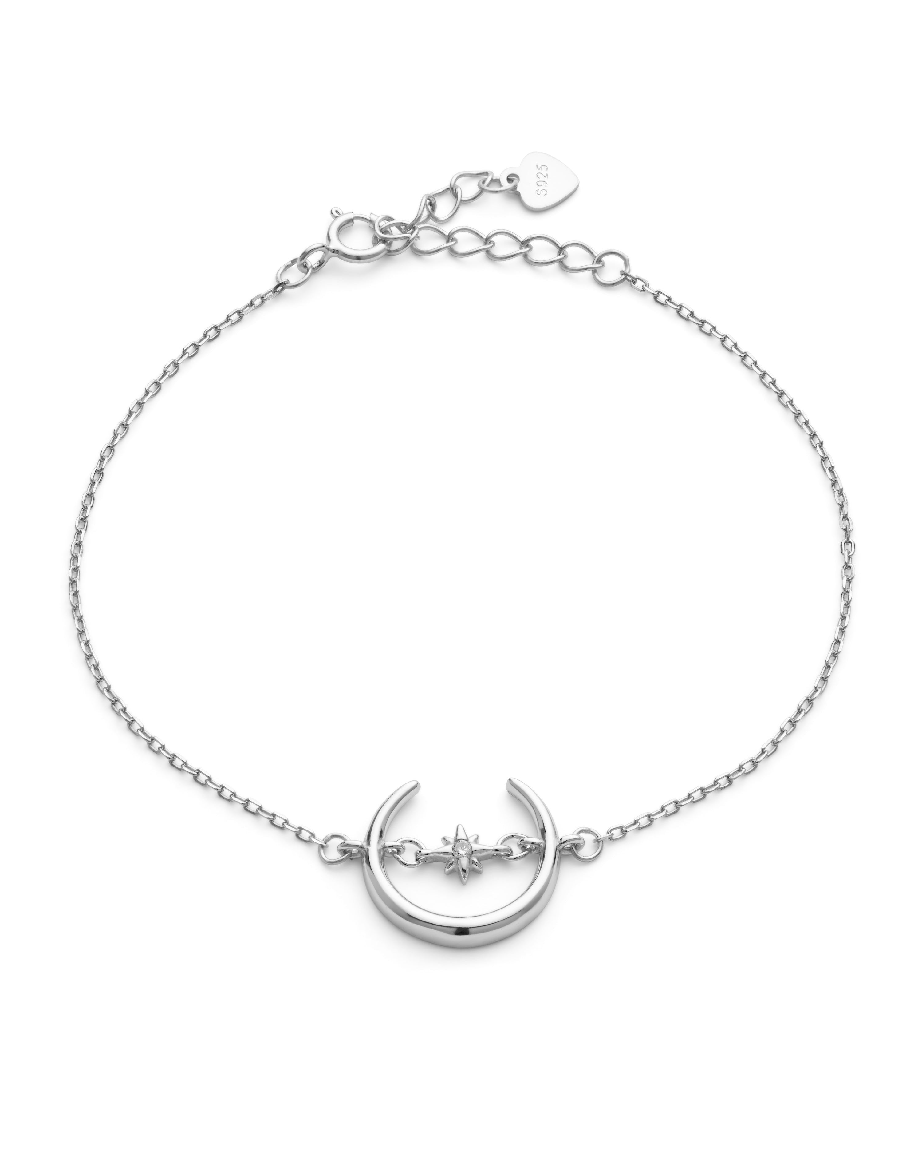 Sterling Silver Crescent Moon and Star Bracelet - Bracelets - Elk & Bloom