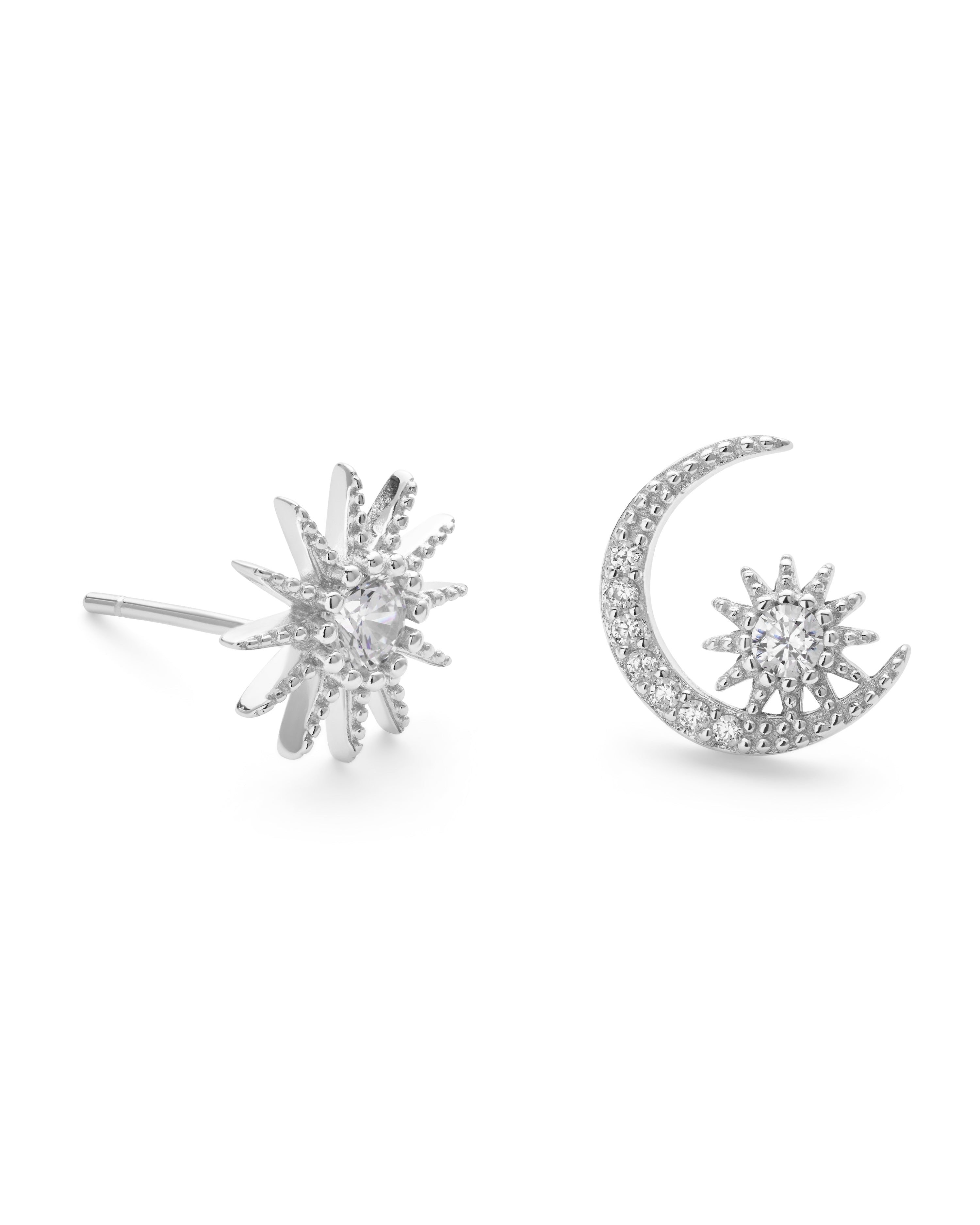 Sterling Silver Star and Crescent Moon Earrings - Earrings - Elk & Bloom