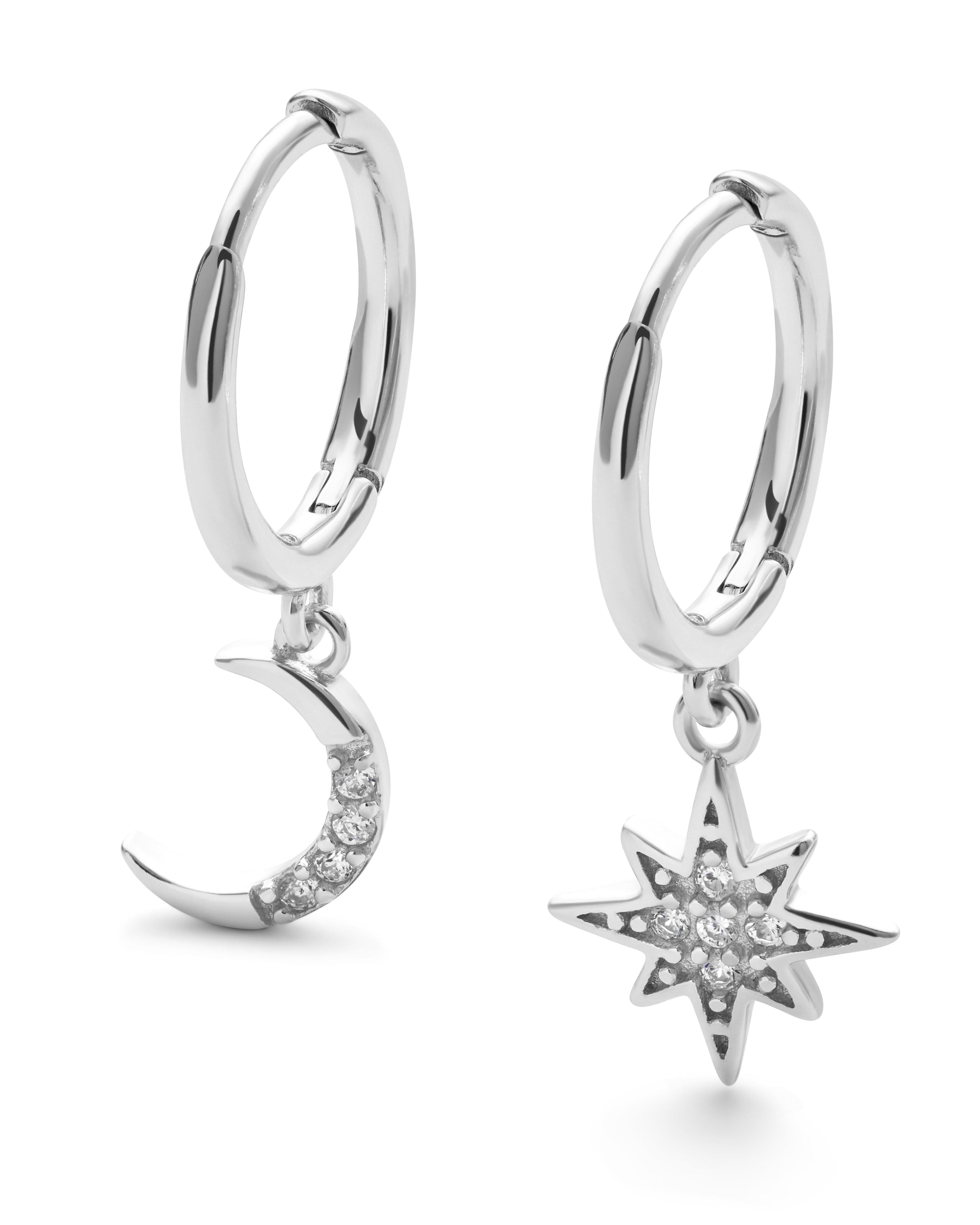 Sterling Silver Star and Crescent Moon Earrings - Earrings - Elk & Bloom