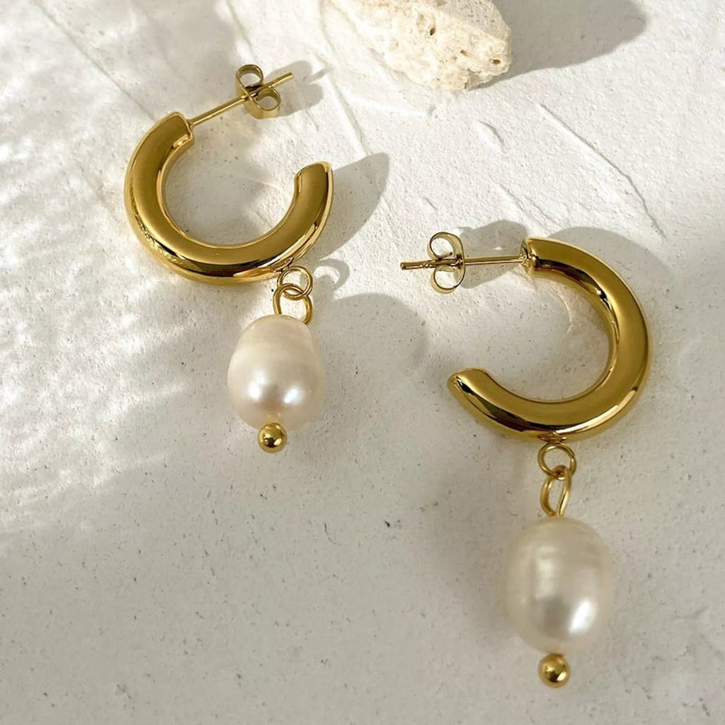 18K Thick Gold Freshwater Earrings - Earrings - Elk & Bloom