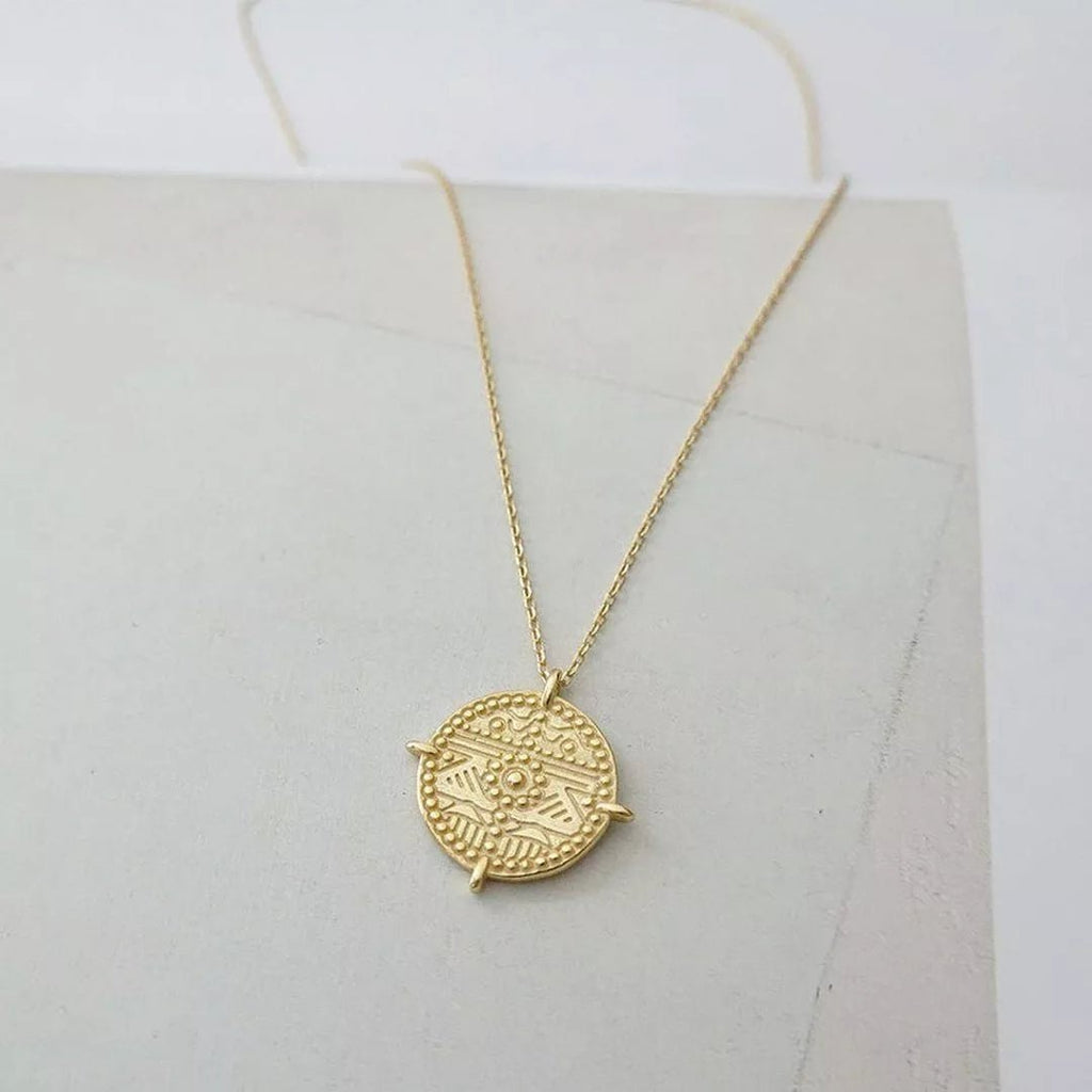 Chunky 18K Gold Aztec Coin Medallion Necklace - Necklaces - Elk & Bloom