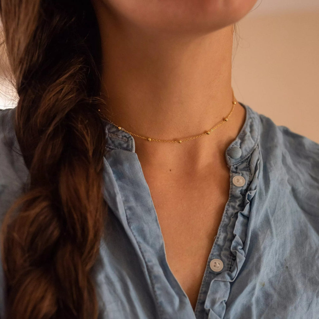 Dainty 14K Gold Bead Choker Necklace - Necklaces - Elk & Bloom
