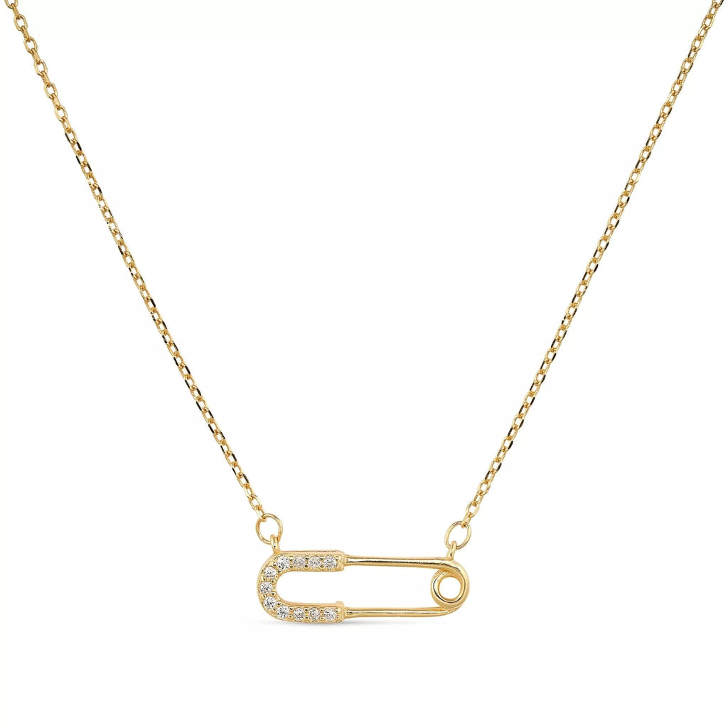 Dainty 14K Gold Safety Pin Necklace - Necklaces - Elk & Bloom