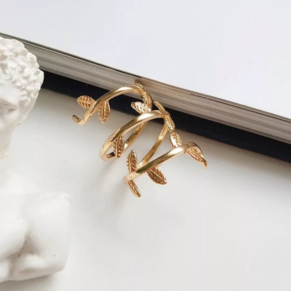 Thick 18K Gold Statement Leaf Ring - Rings - Elk & Bloom
