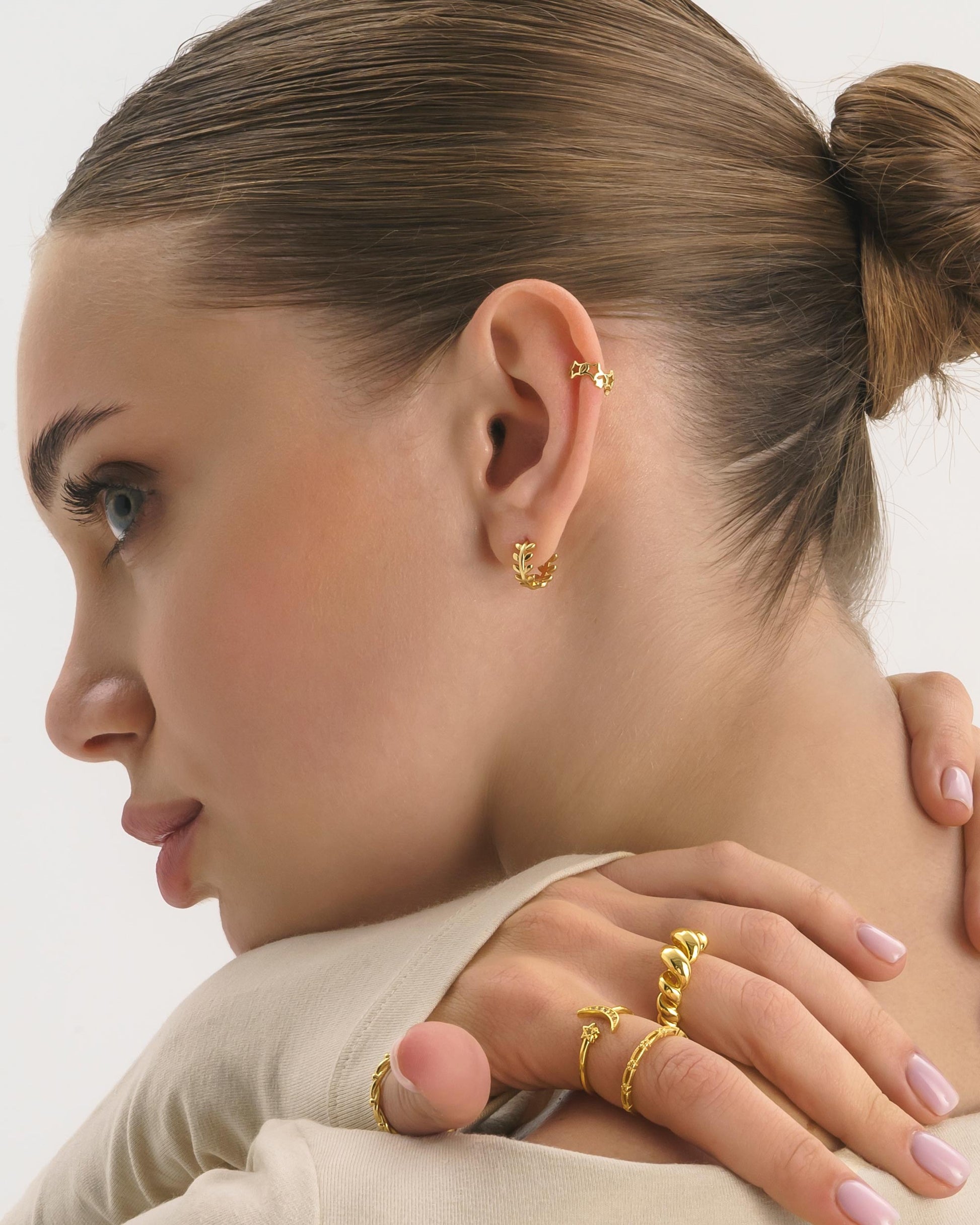14K Gold Moon and Star Ring - Rings - Elk & Bloom