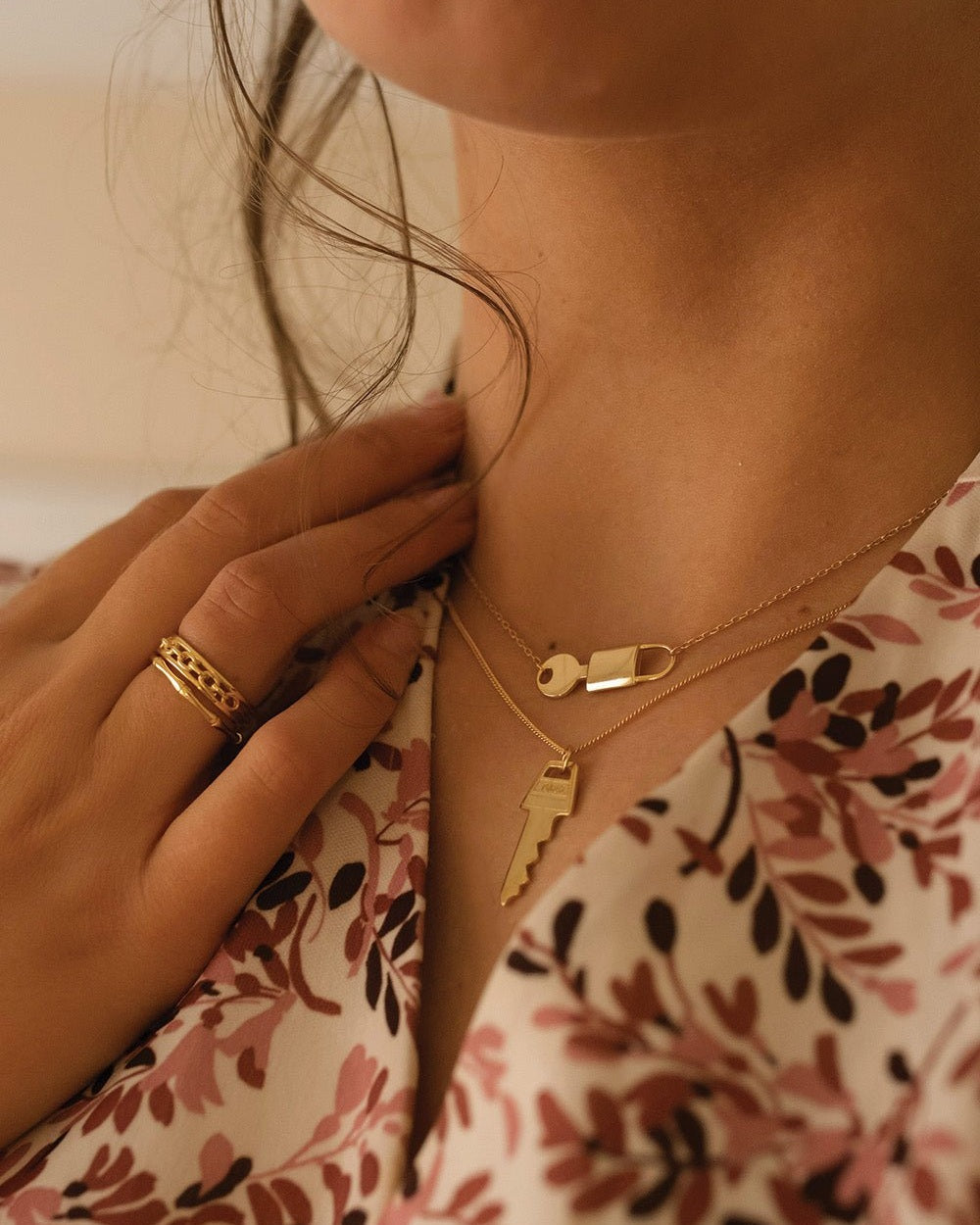 14K Gold Plated Silver Lock & Key Necklace - Necklaces - Elk & Bloom