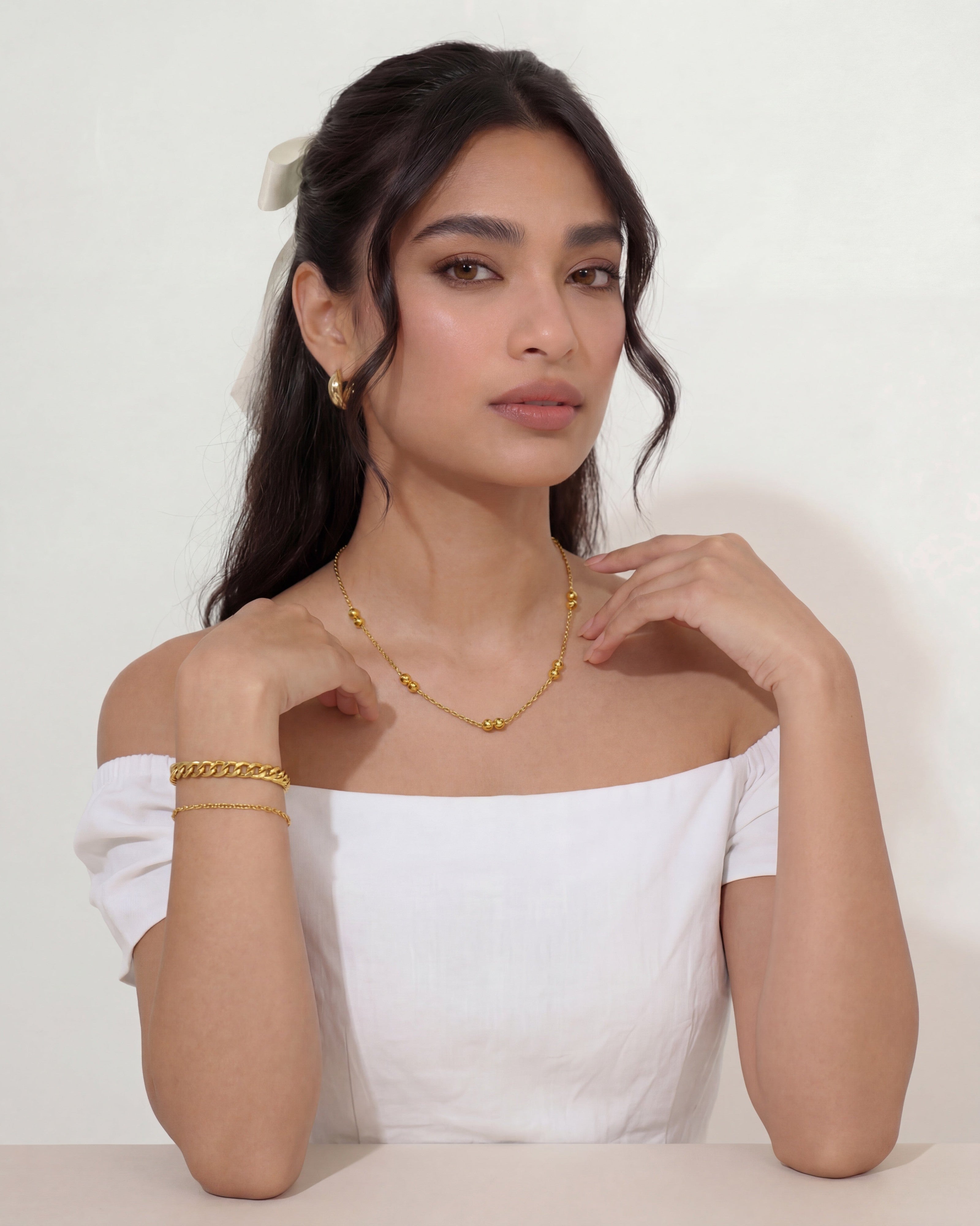 14K Gold Double Beaded Satellite Chain Necklace