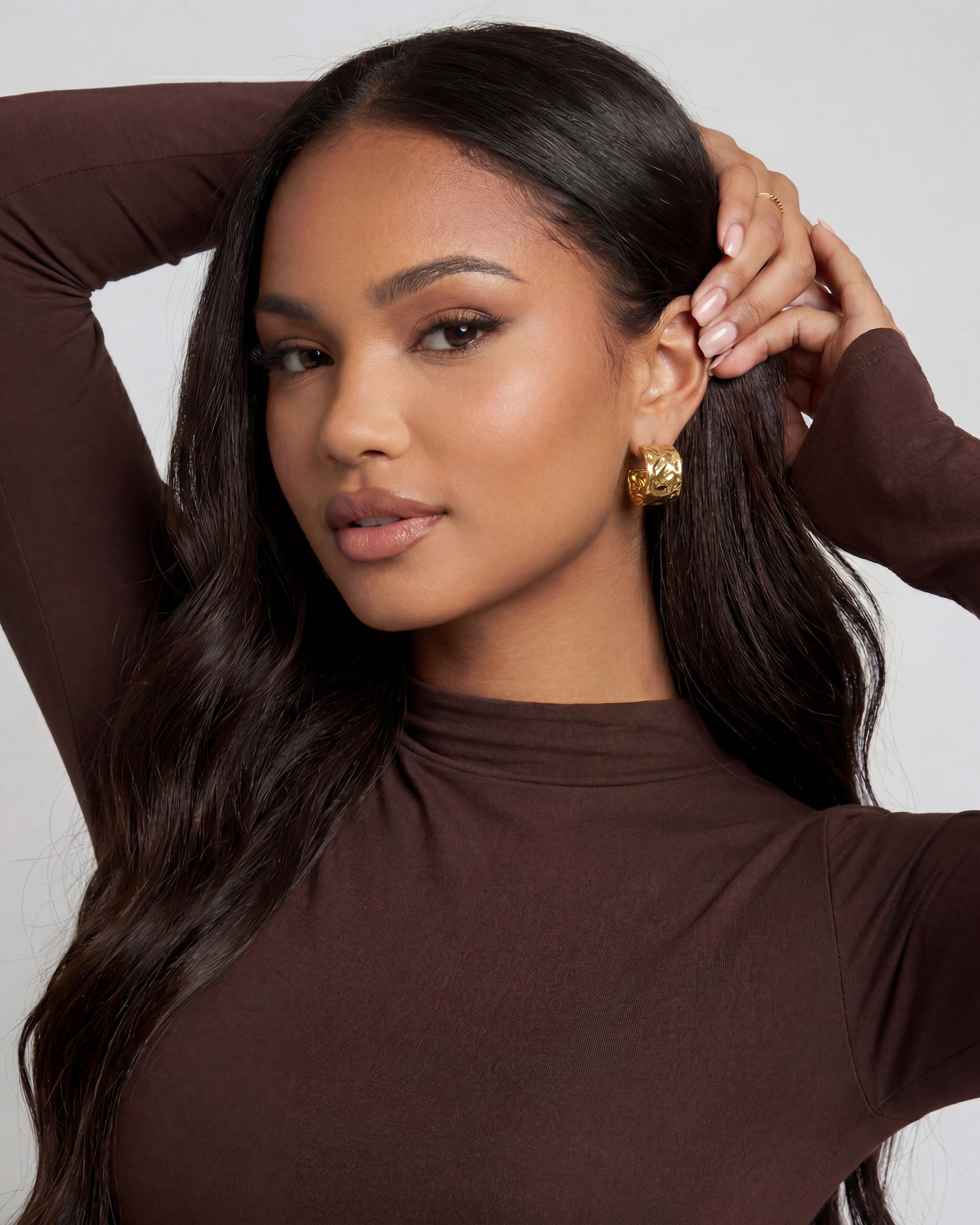14k Gold Hammered Flattie Hoops