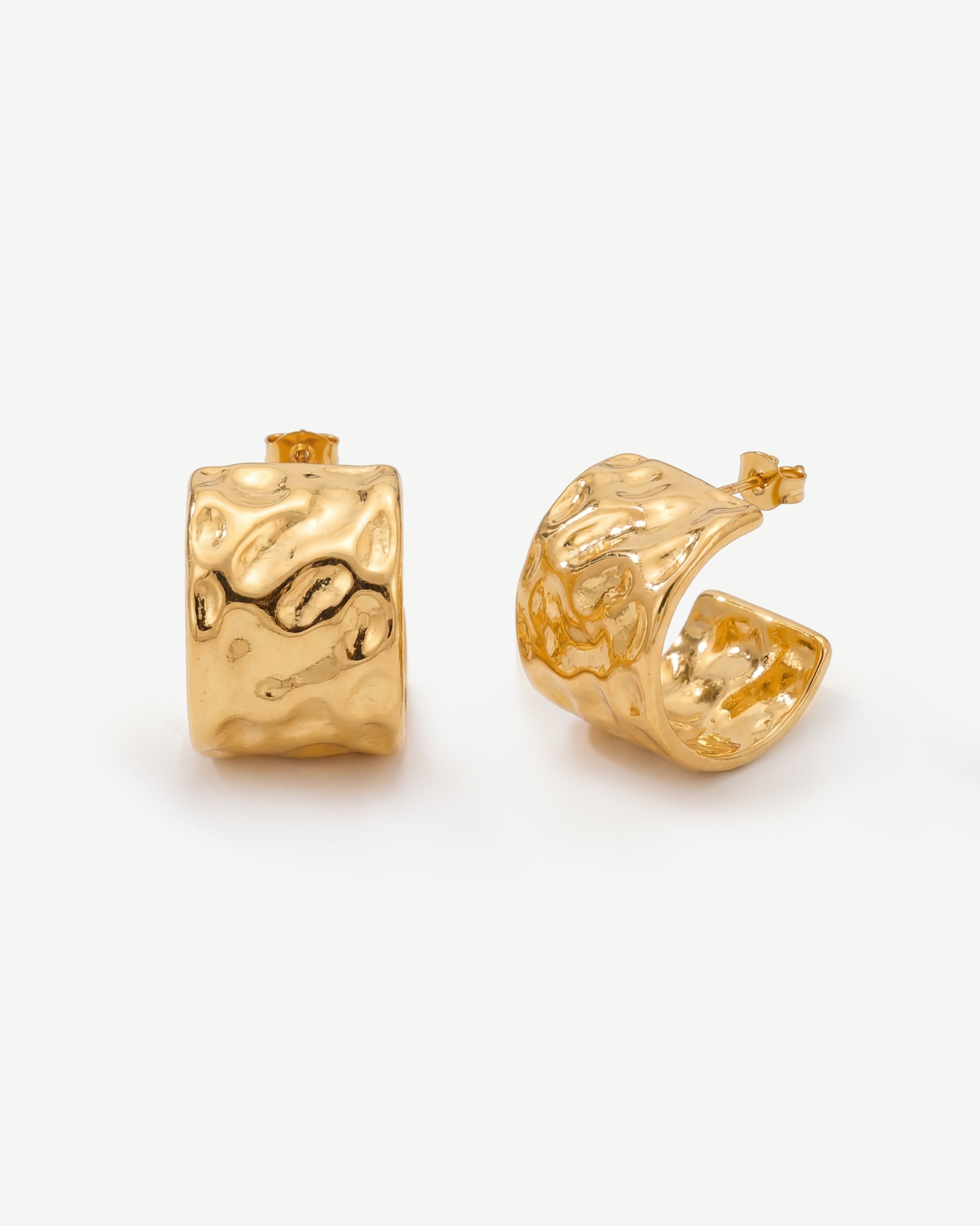 14k Gold Hammered Flattie Hoops