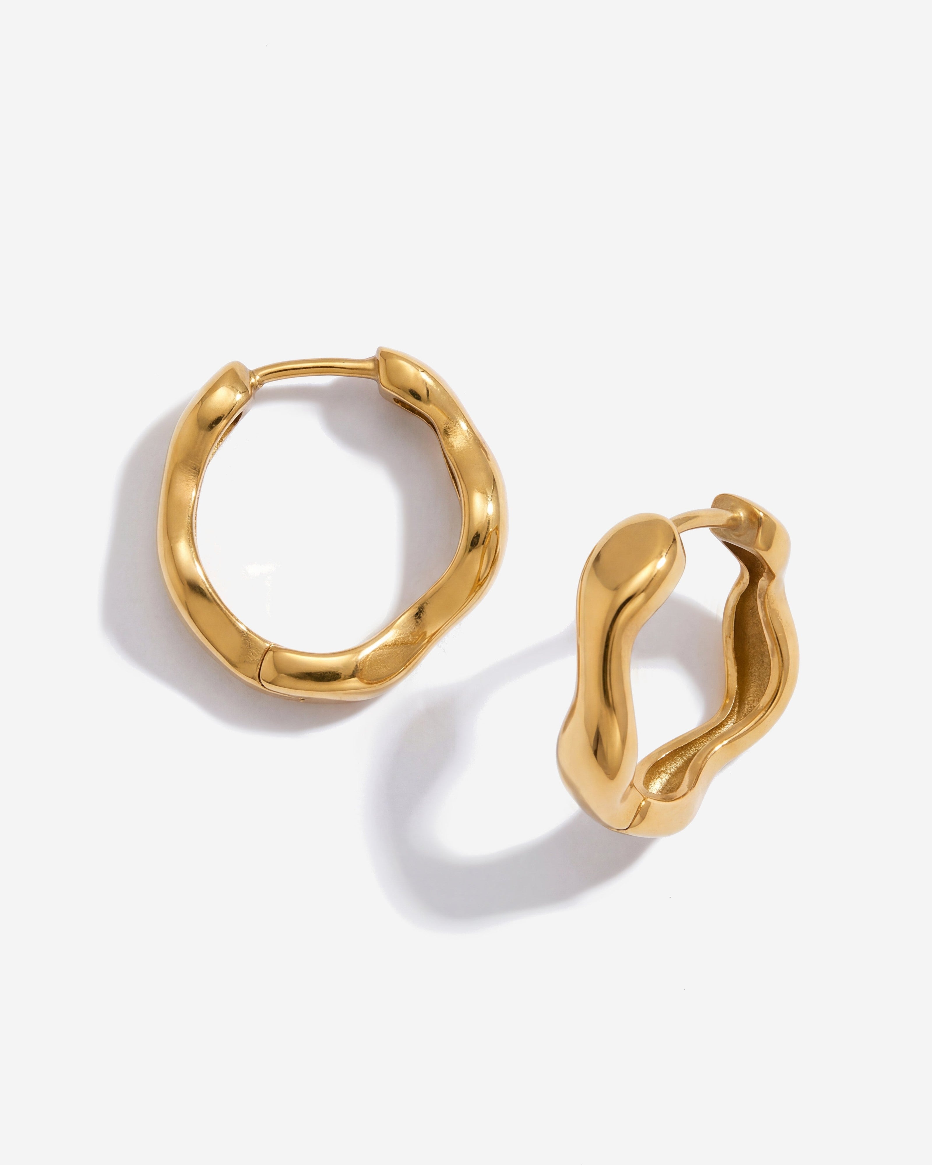14k Gold Wave Huggie Hoops