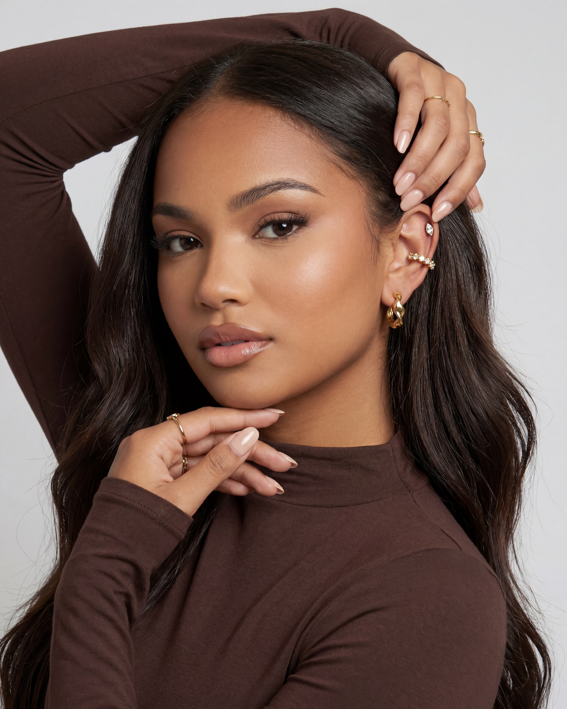14k Gold Wave Huggie Hoops