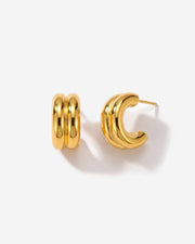 Double C 14k Gold Huggie Hoops