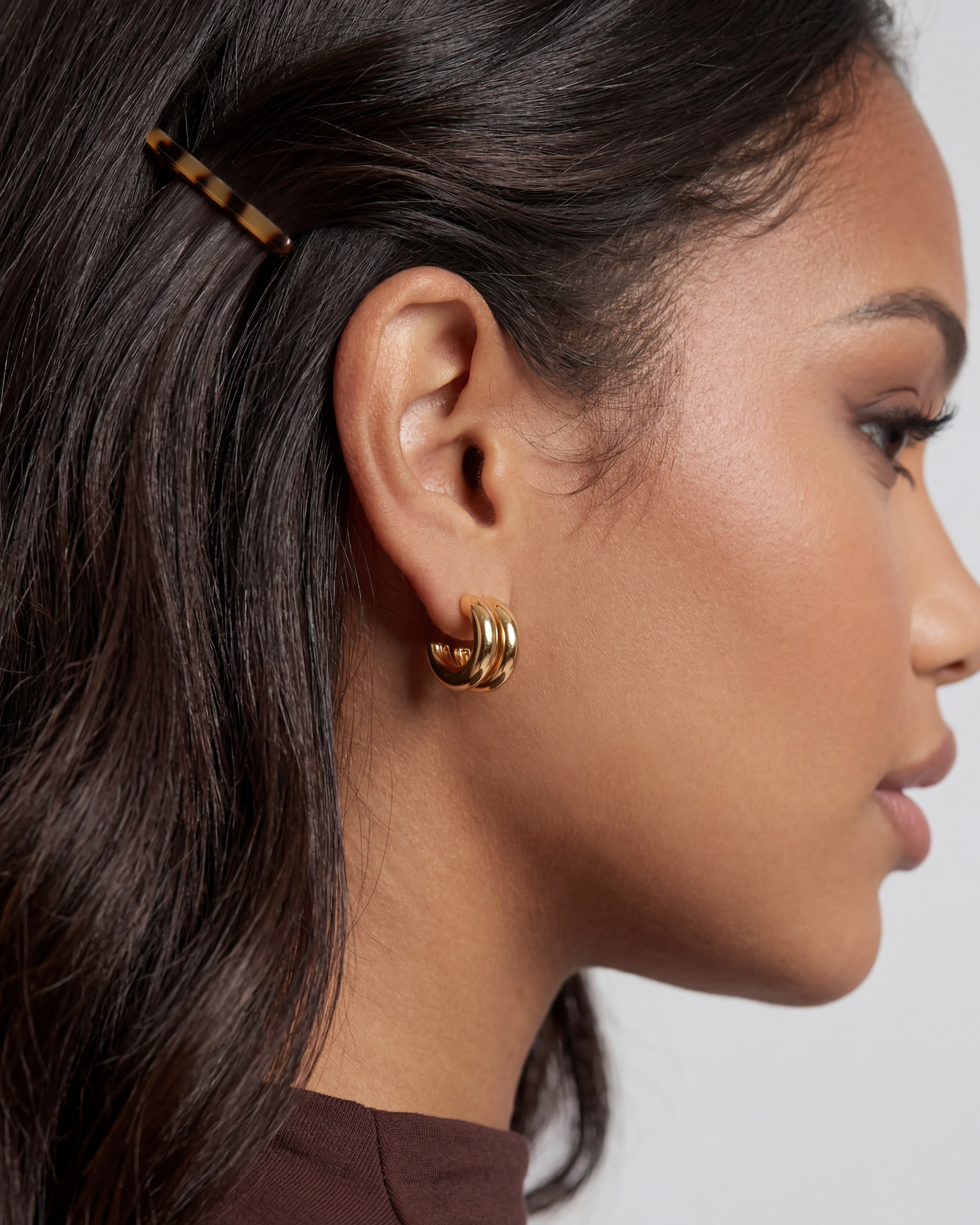 Double C 14k Gold Huggie Hoops