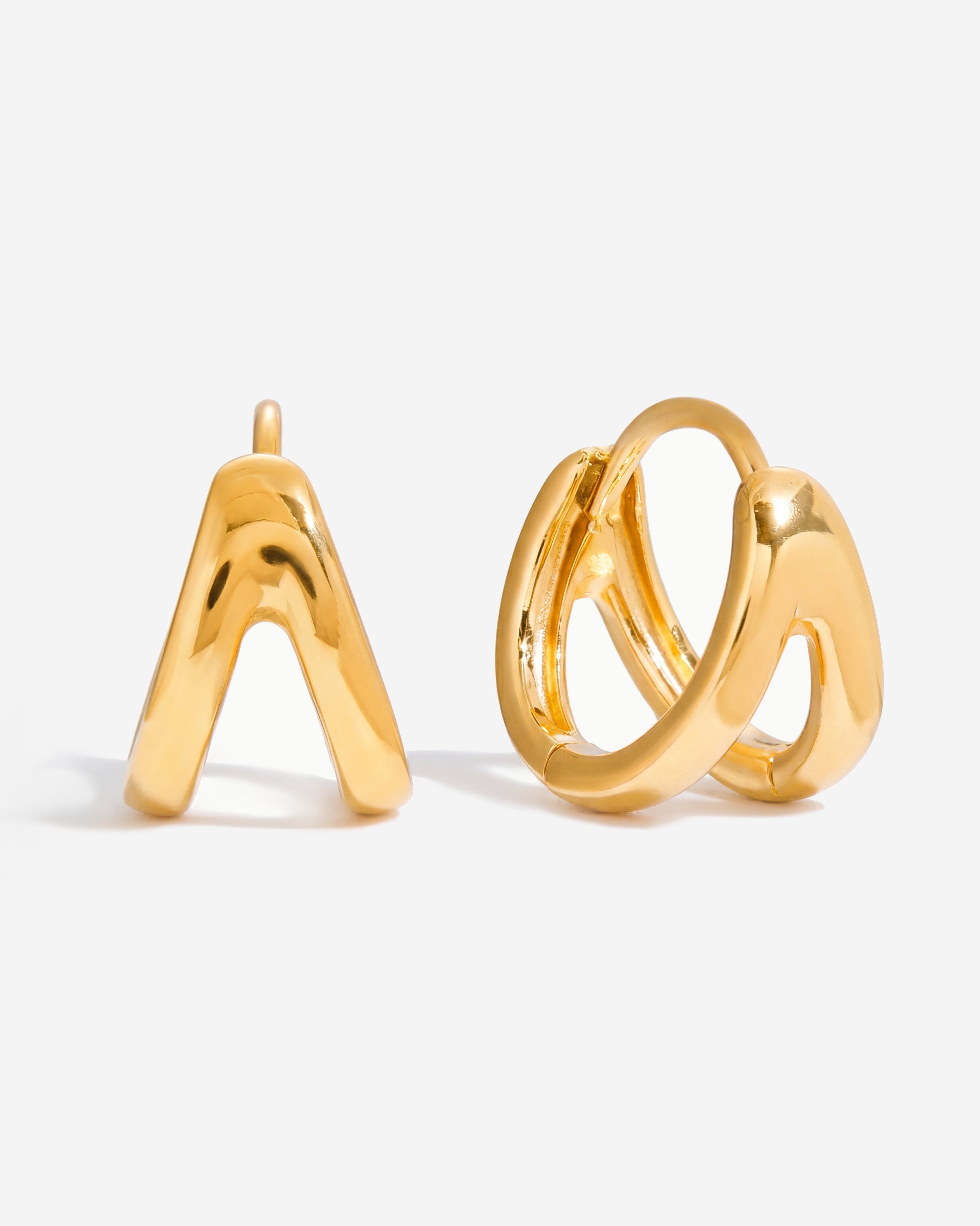 14k Gold Double Wave Huggie Hoops