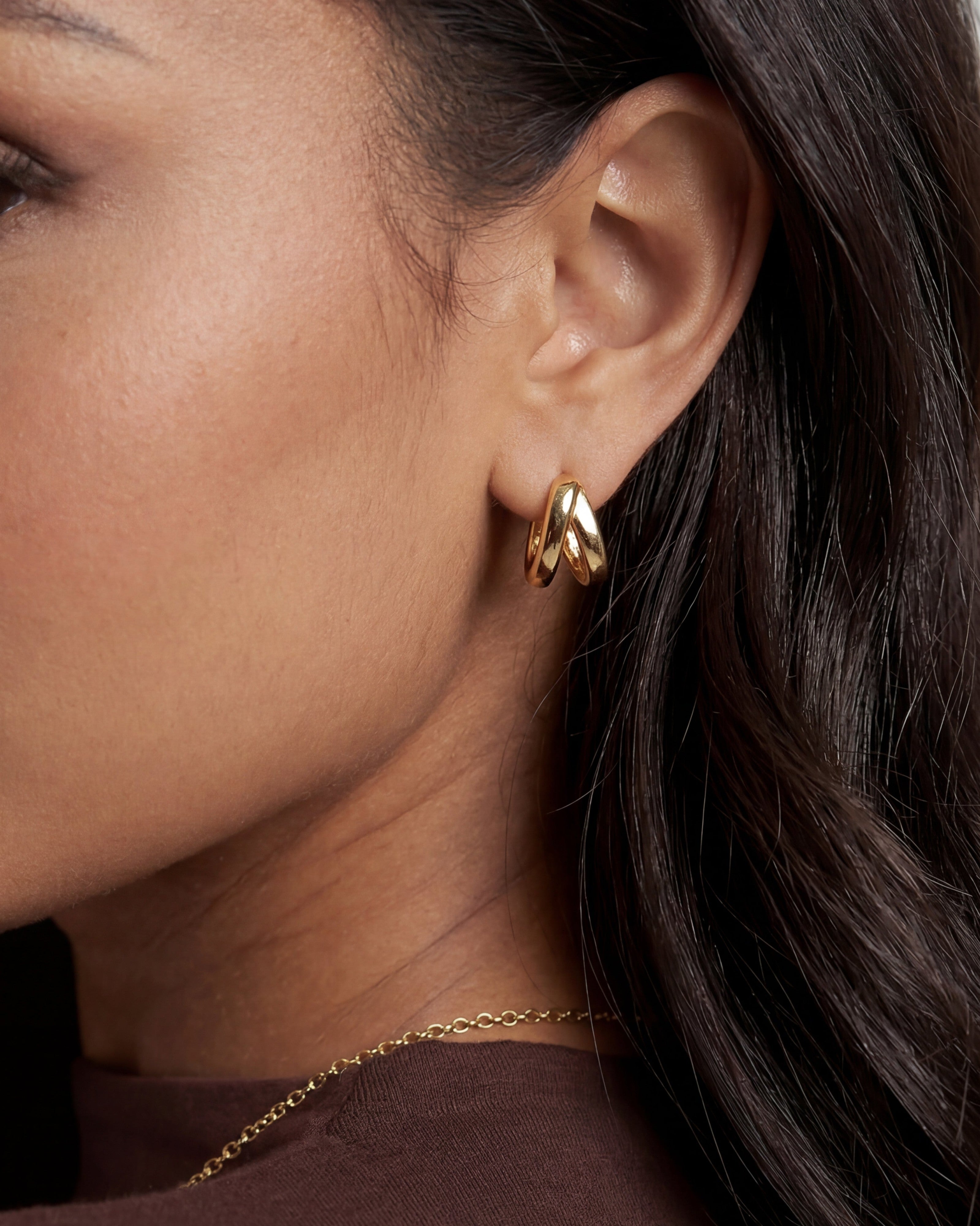 14k Gold Double Wave Huggie Hoops