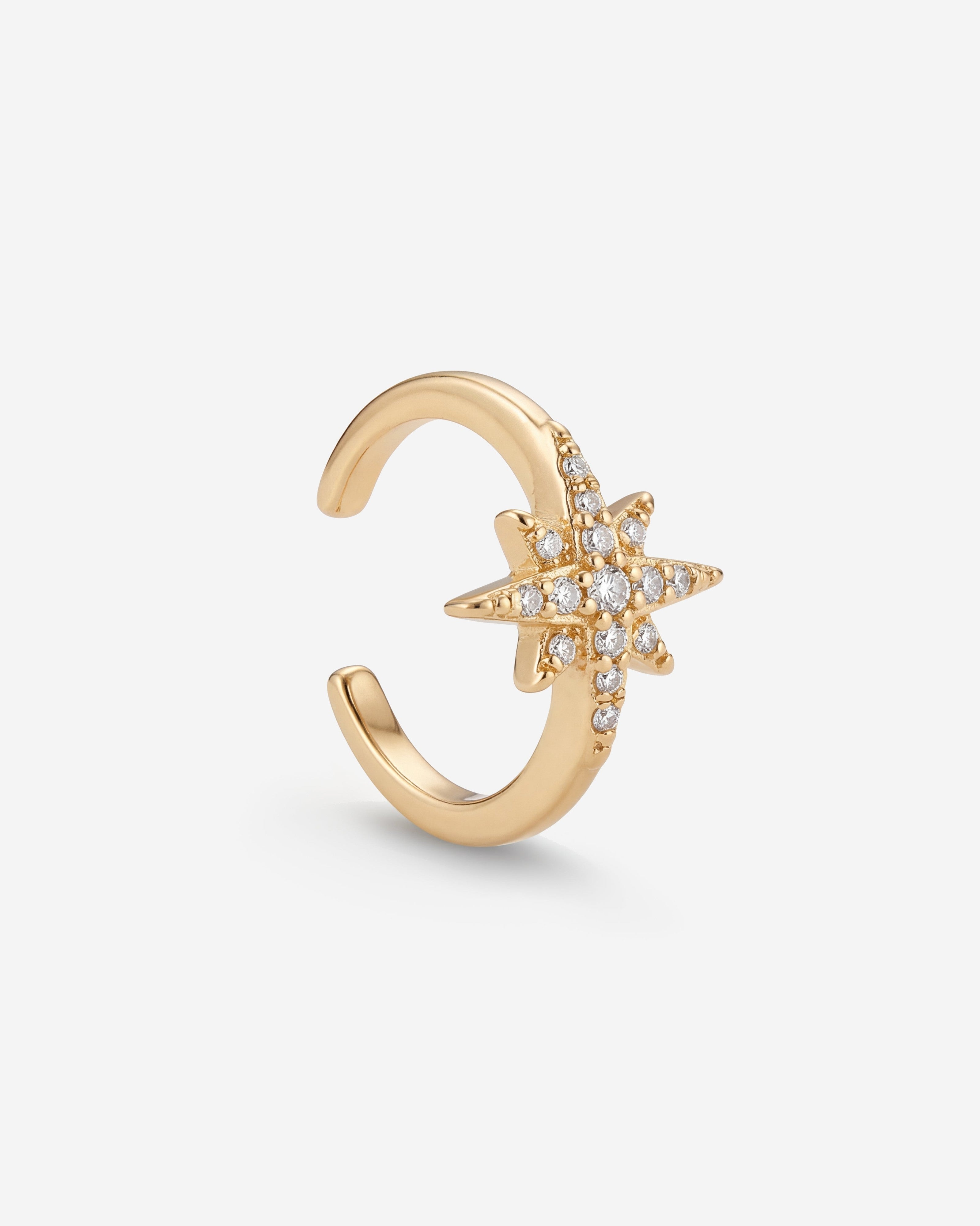 Solitaire Star 14k Gold Huggie Hoop Ear Cuff
