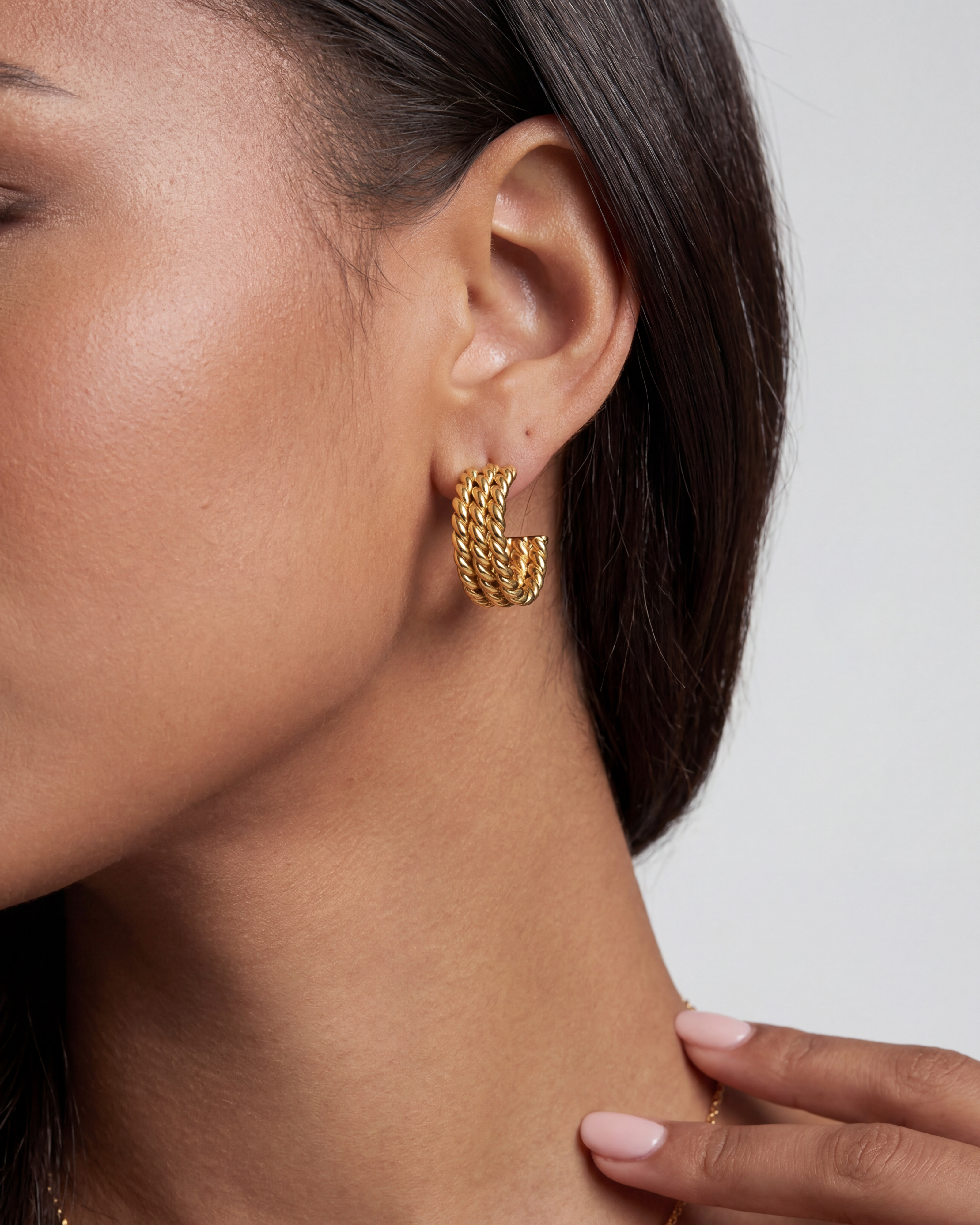 Triple Twisted C 14k Gold Huggie Hoops