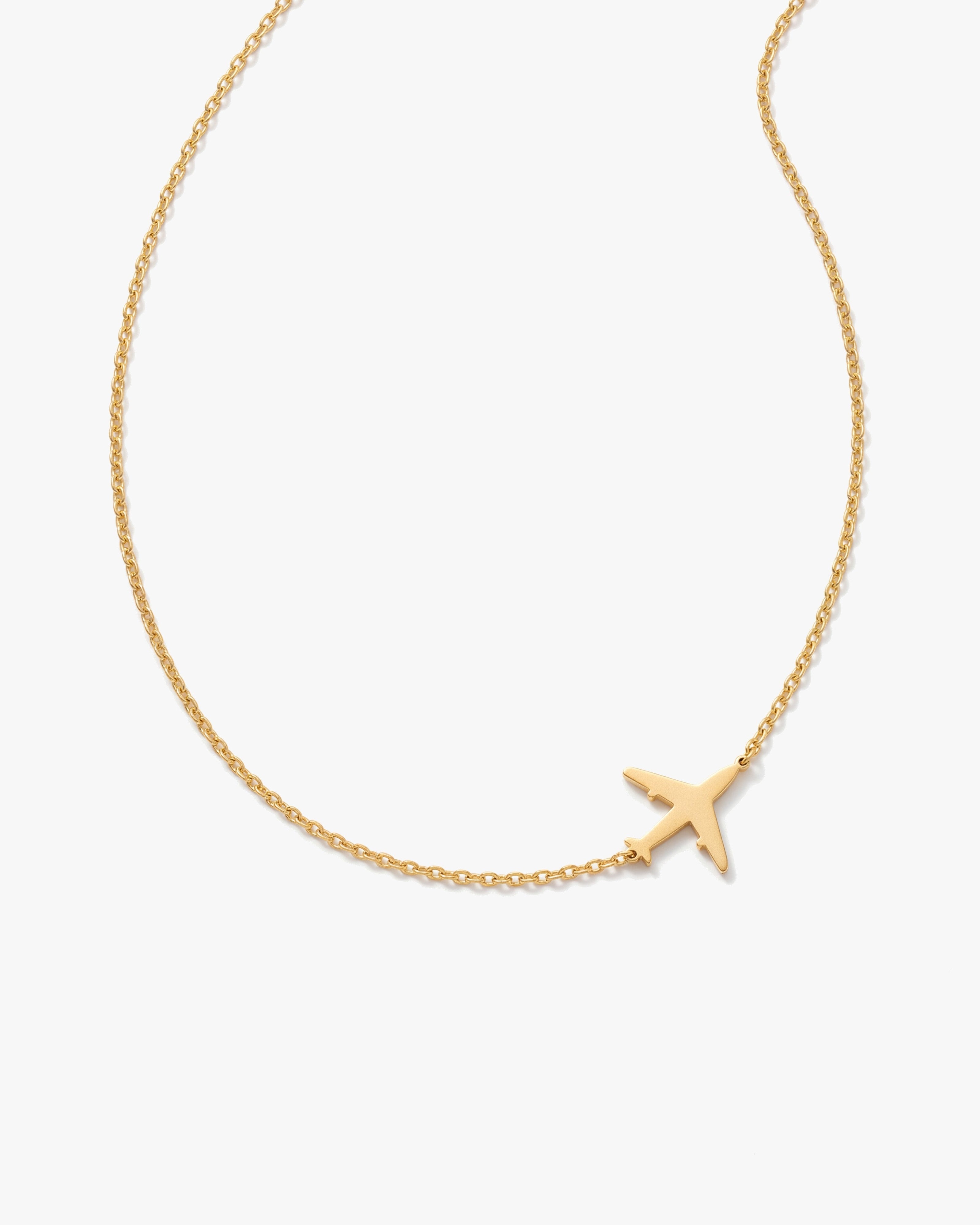 14K Gold Dainty Aeroplane Pendant Necklace