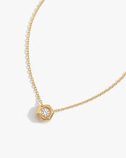 14K Gold Solitaire Pendant Choker Necklace