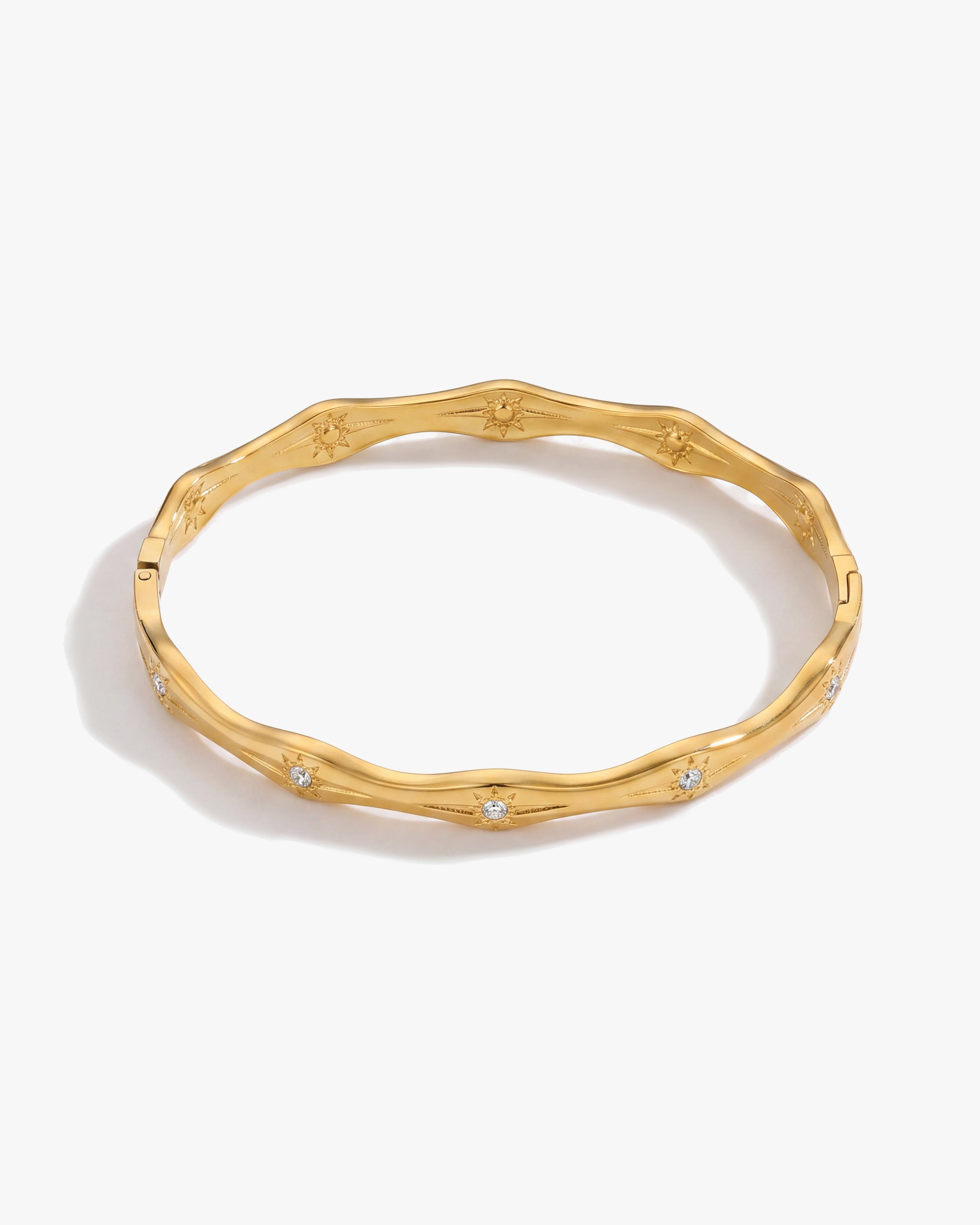 Chunky Wave Solitaire 14K Gold Bangle
