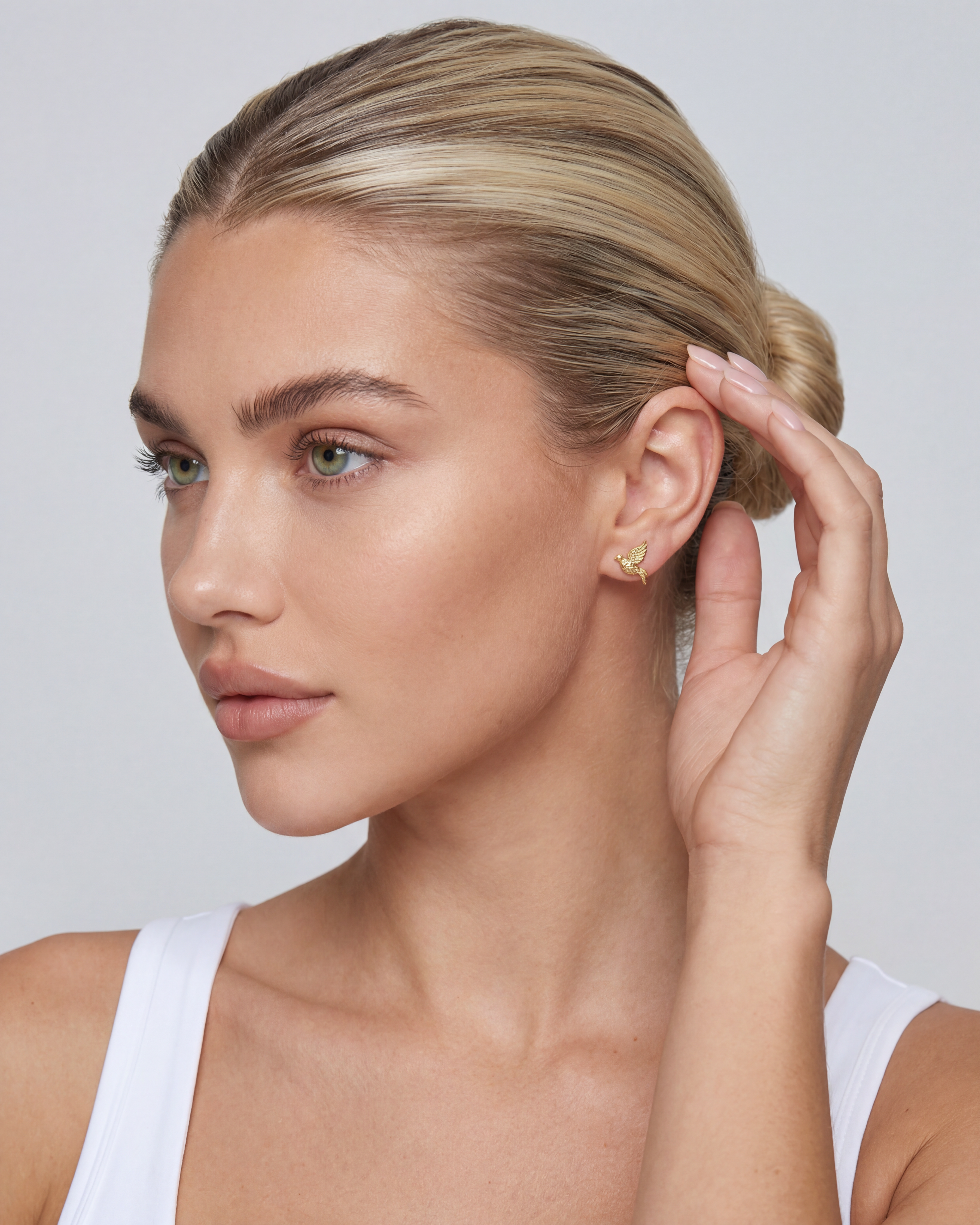 Dainty 14K Gold Love Birds Stud Earrings