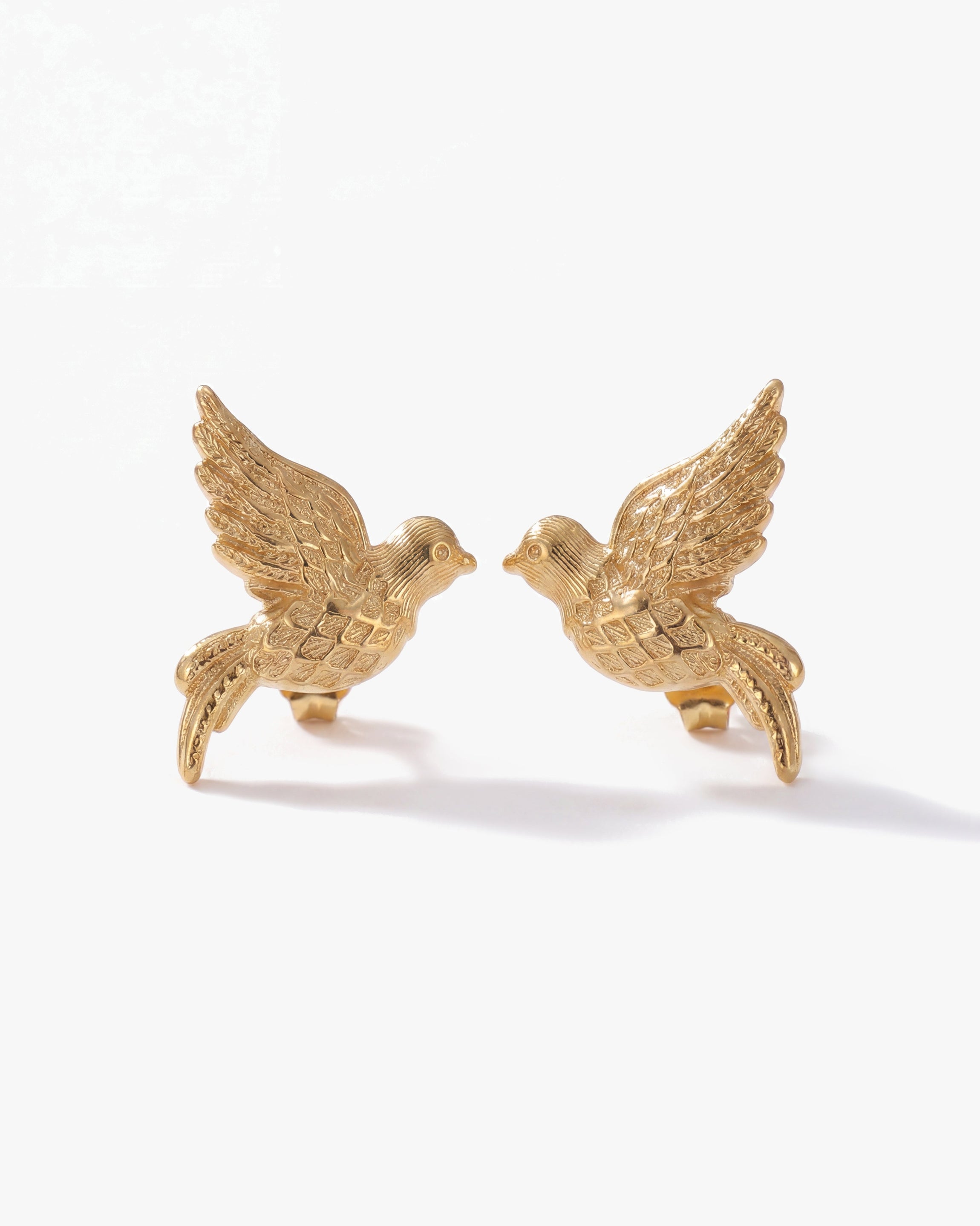 Dainty 14K Gold Love Birds Stud Earrings